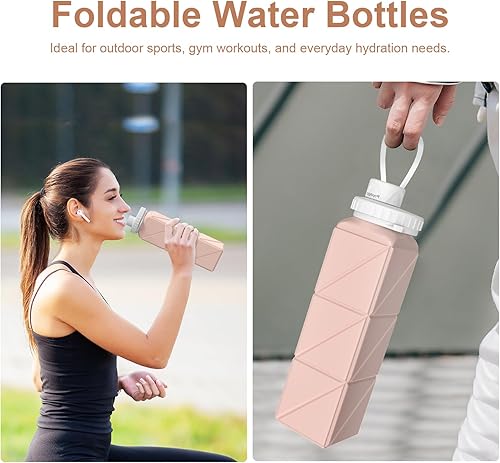 Vista 43 de Botellas de agua plegables de silicona de 20.6 onzas, plegables, a prueba de fugas, sin BPA, reutilizables, ligeras, portátiles, botellas de agua