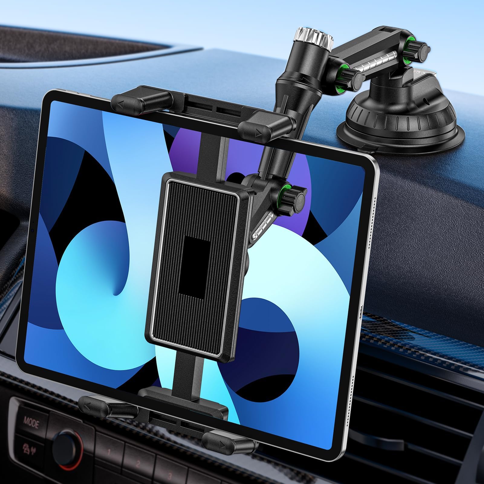 GlasFlength Car Tablet Holder with Suction Cup, 360° Rotating Tablet Holder for Car Stretchable Tablet Car Mount Car Tablet Holder for 4.7-9.7 Inch Tablets and Smartphones (Black)