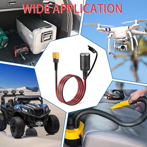 Miniatura 7 de XT60 macho a encendedor de cigarrillos 14AWG 12V hembra encendedor de cigarrillos Cable conector para generador solar portátil central eléctrica (5