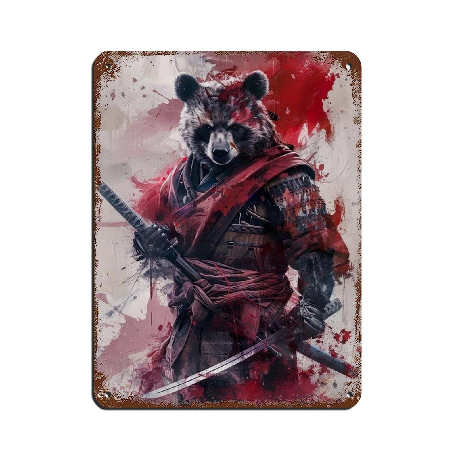 Lxwnze 30L X 40W Cm Ninja Bear Holding A Katana Sword, Tin Sign Vintage Metal Pub Club Cafe Bar Home Wall Art Decoration Poster Retro 12X16inch(30X40cm)