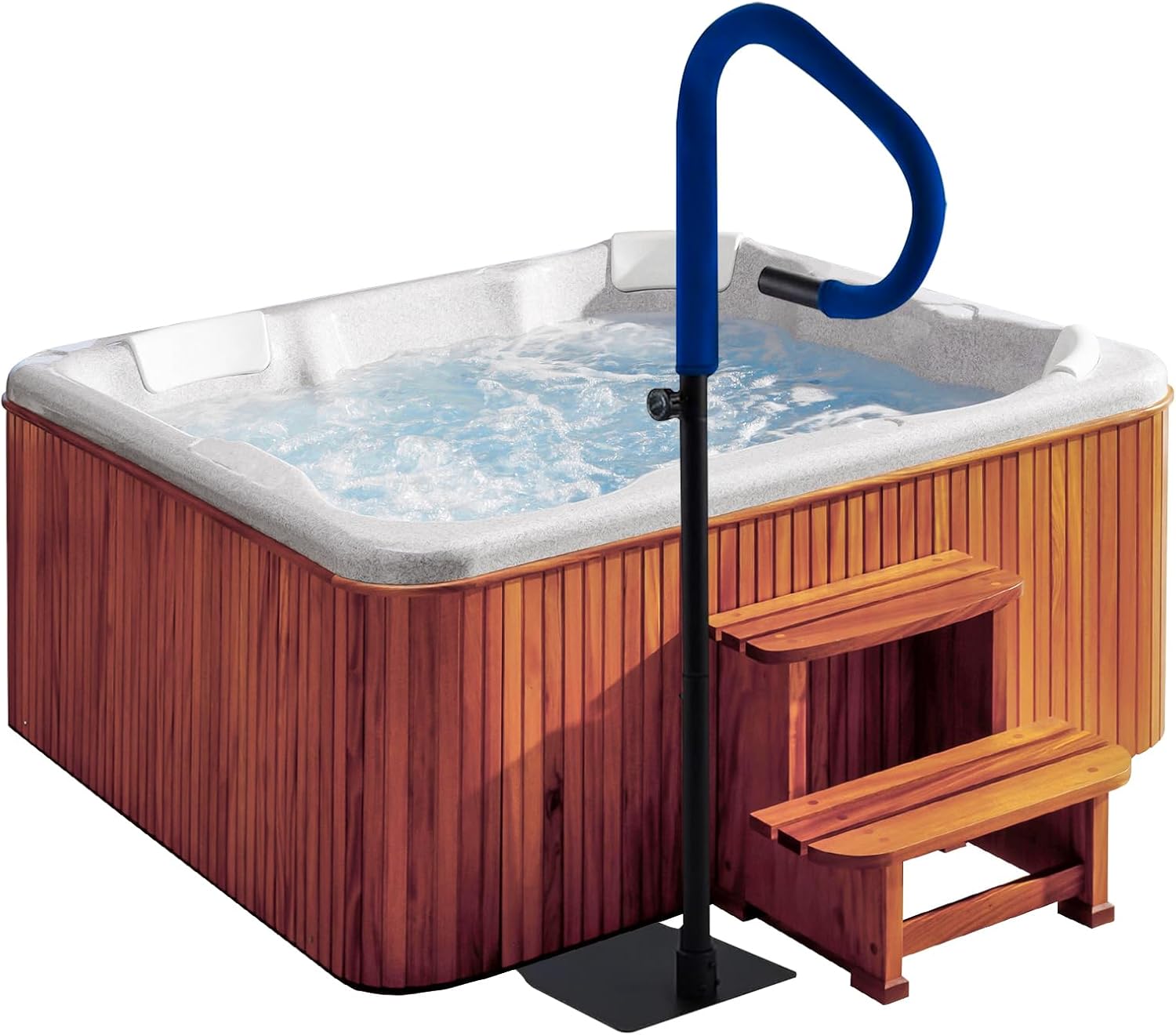 Hot Tub Handrail, 360 Rotatable Spa Side Handrail, Rust-Proof Aluminum Spa Step Hot Tub Hand Rail with Slide-Under Mount Base for Indoor & Outdoor, 600LBS Capacity