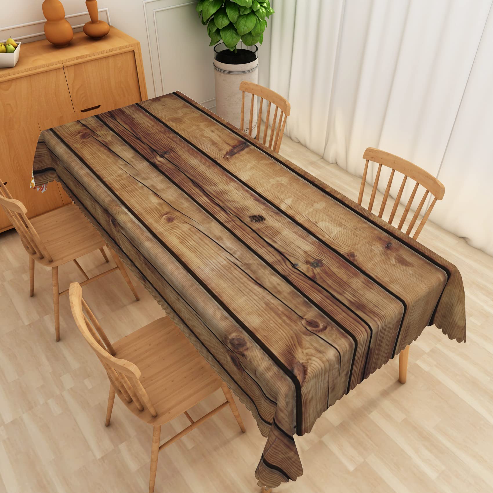 Leyiyi Polyester Brown Wood Rectangle Tablecloth Wooden Abstract Texture Vintage Farmhouse Style Table Cloth for Kitchen Dinning Room Western Barn