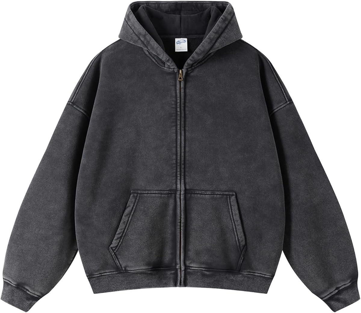 Sudaderas con cremallera para mujer y hombre, manga larga, sudaderas de gran tamaño, chaqueta Y2K con lavado ácido y bolsillos