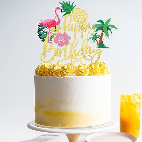 Miniatura 3 de 1 pieza de decoración de pastel de flamenco con purpurina para palmera, tortuga, hoja, flor, piña, flamenco, decoración para tartas tropicales