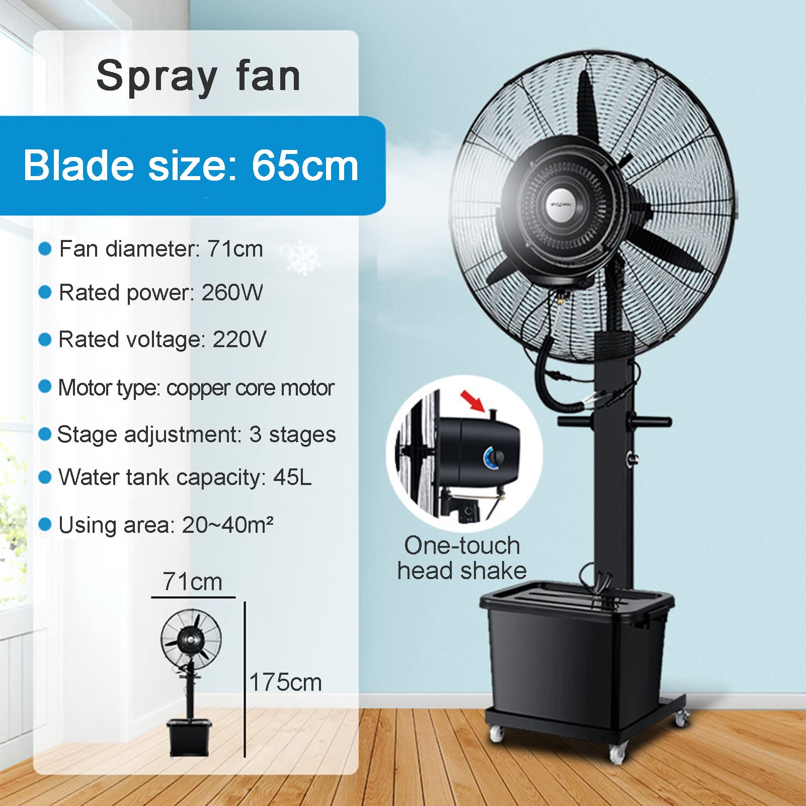 Ventilador de nebulización, oscilante, humidificador, pedestal, ventilador de refrigeración para patio, gimnasio, restaurante, fábrica, 65 cm, ideal para control de humedad y brisa de verano