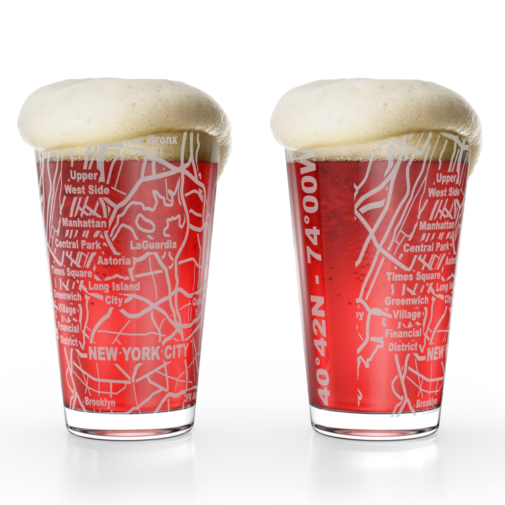 Greenline Goods New York NY Map Pint Beer Glasses Set of 2 16 oz Etched Wrap Design