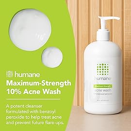 humane Benzoyl Peroxide Acne Body Wash - 10% Maximum-Strength Face, Skin, Butt, and Back Acne Treatment - 16 Fl Oz - Dermatologist-Tested Non-Foaming Acne Face Wash Cleanser - Vegan, Cruelty-Free