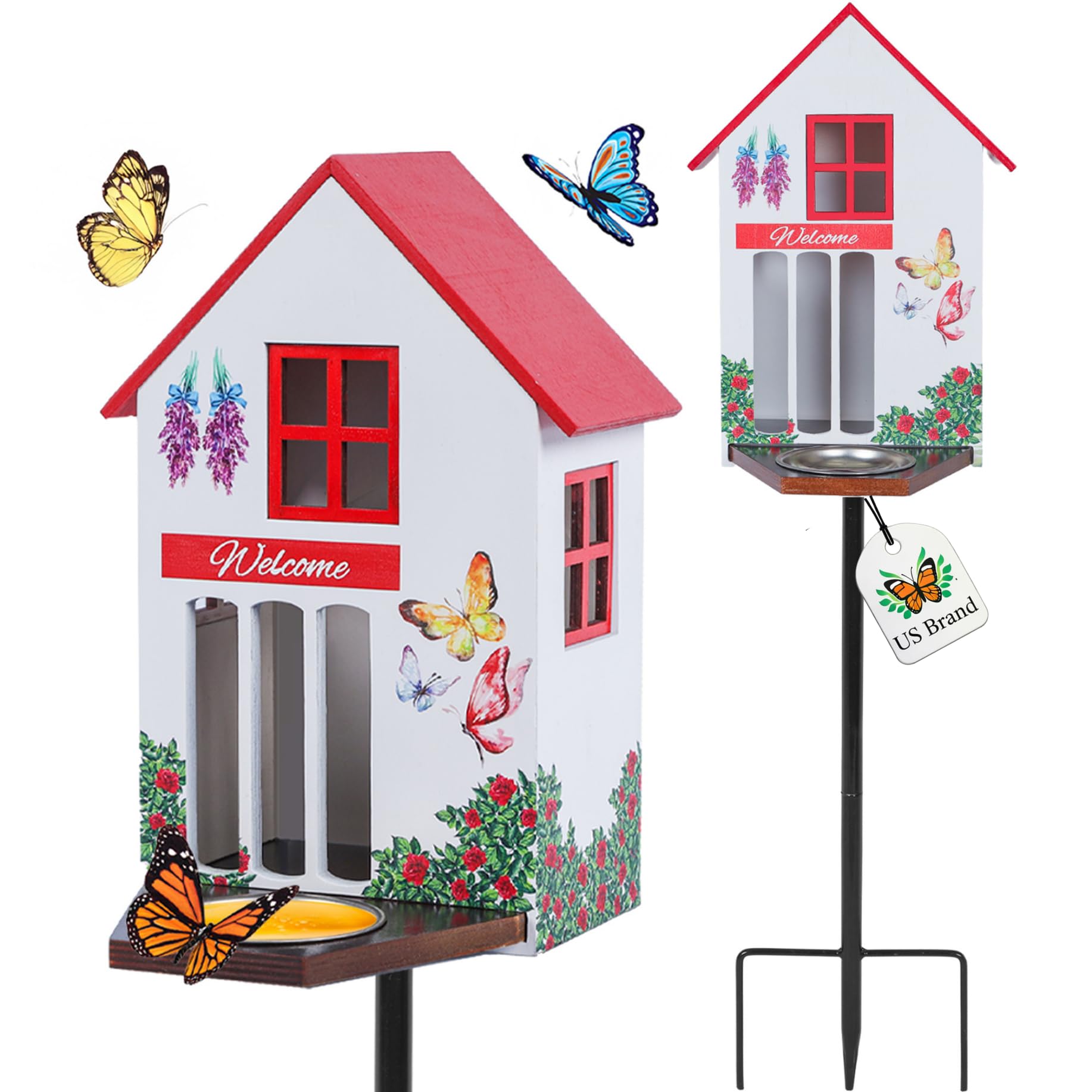 Butterfly House and Feeder for Outside with Metal Stake