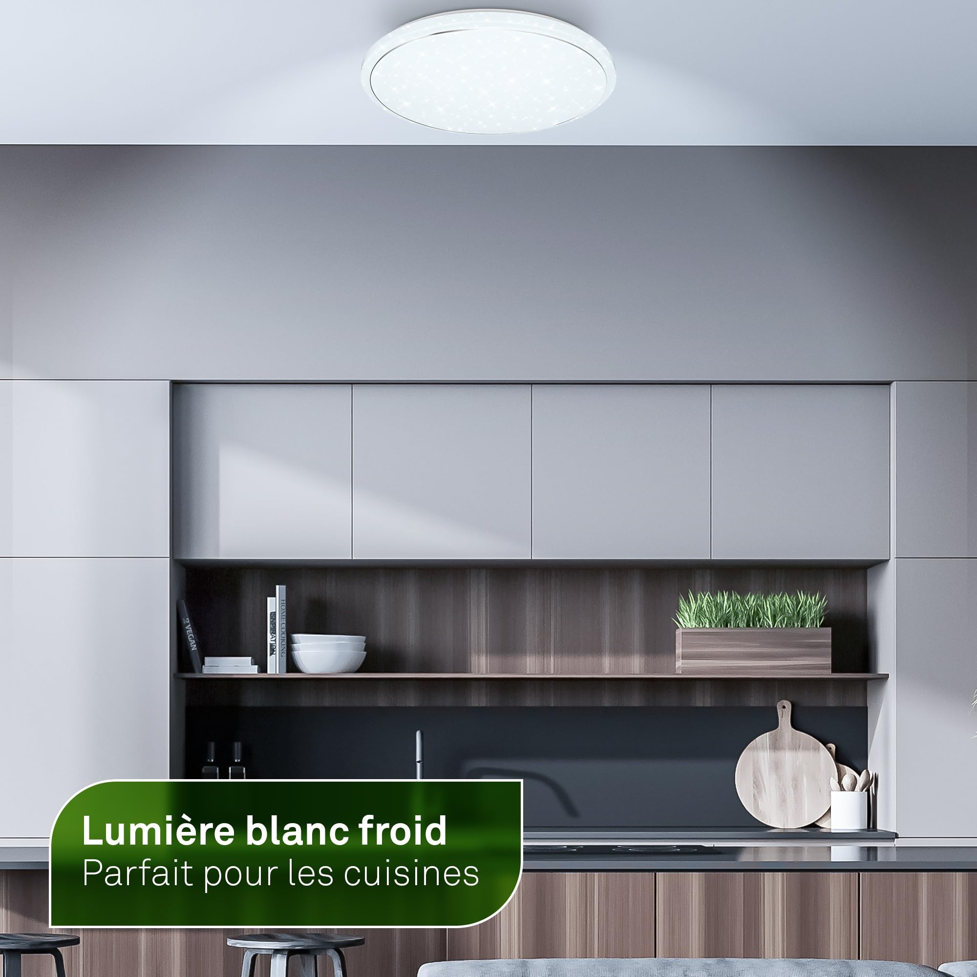 BRILONER - Plafonnier LED avec télécommande, CEE A source lumineuse, dimmable, veilleuse, blanc chaud à blanc froid, lustre, lustre salon, chambre, luminaire plafonnier, 48 x 8 cm, blanc