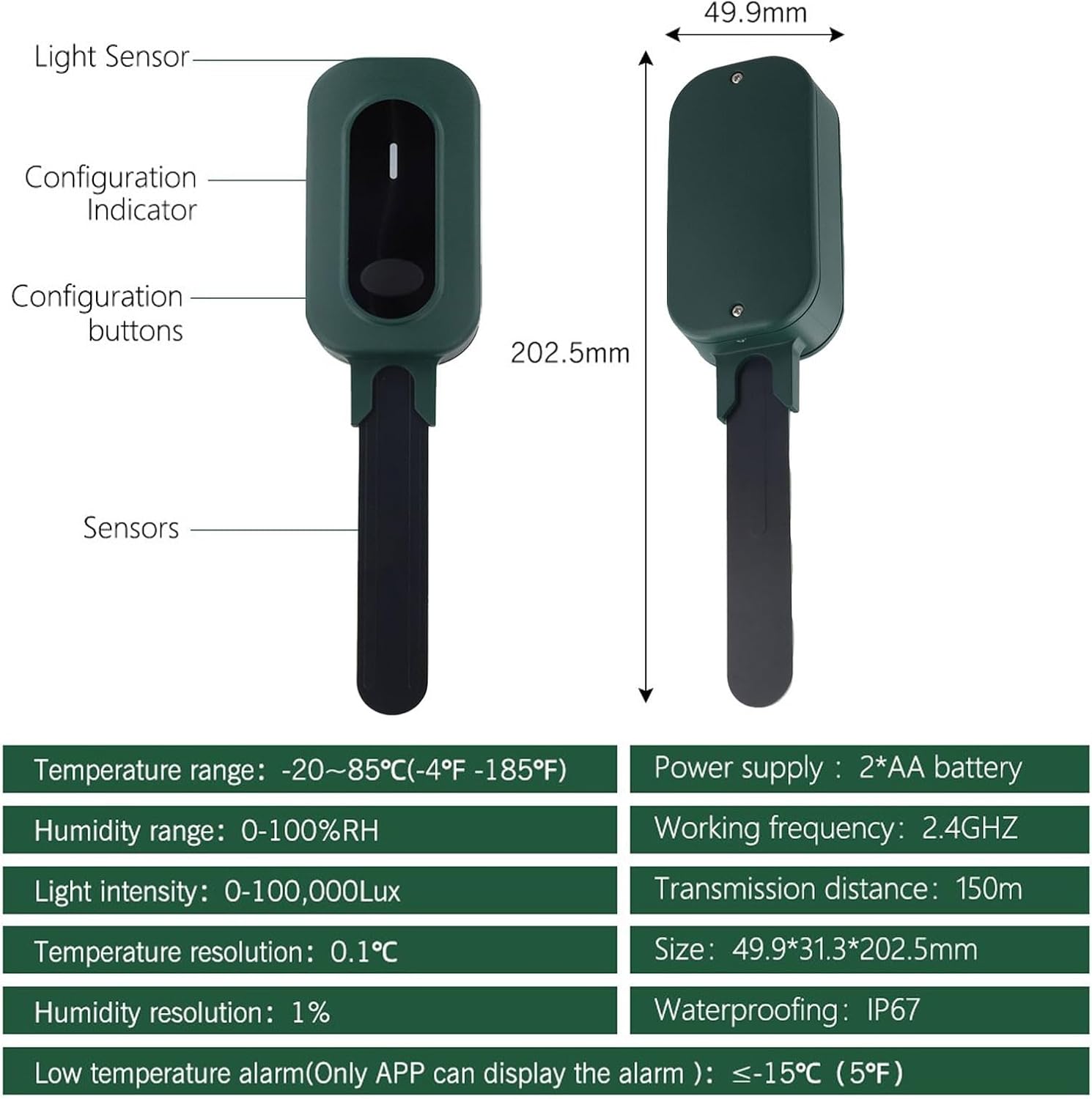 for TUYA 3-in-1 Soil Moisture Sensor, WiFi Light Temperature Humidity Detector for Smart Plant Care, IP67 Waterproof Garden Monitor with App Alerts