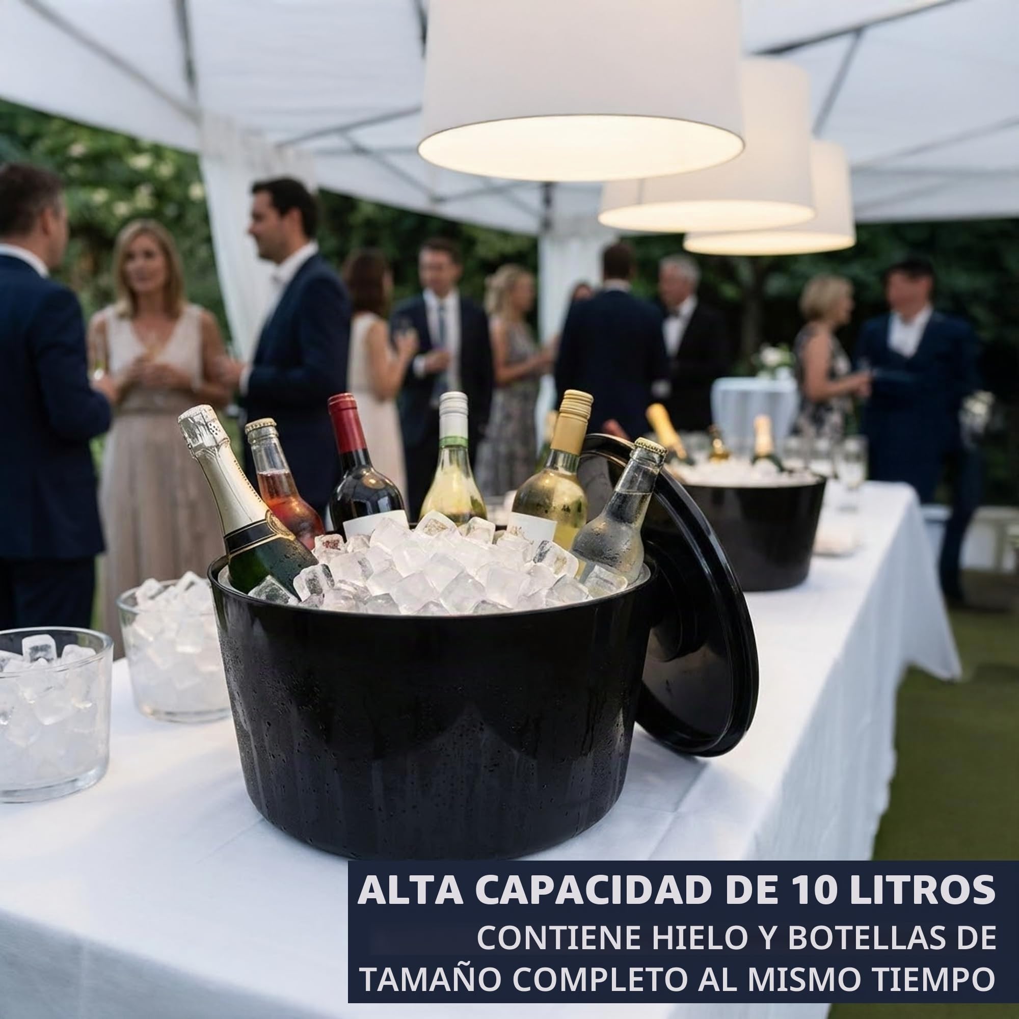 Chabrias Ltd Cubitera de 10 litros con Tapa y Rejilla de Drenaje Extraíble, Recipiente Grande de Plástico sin BPA para Hielo, Fiestas, Bar, Barbacoas y Eventos, Negro