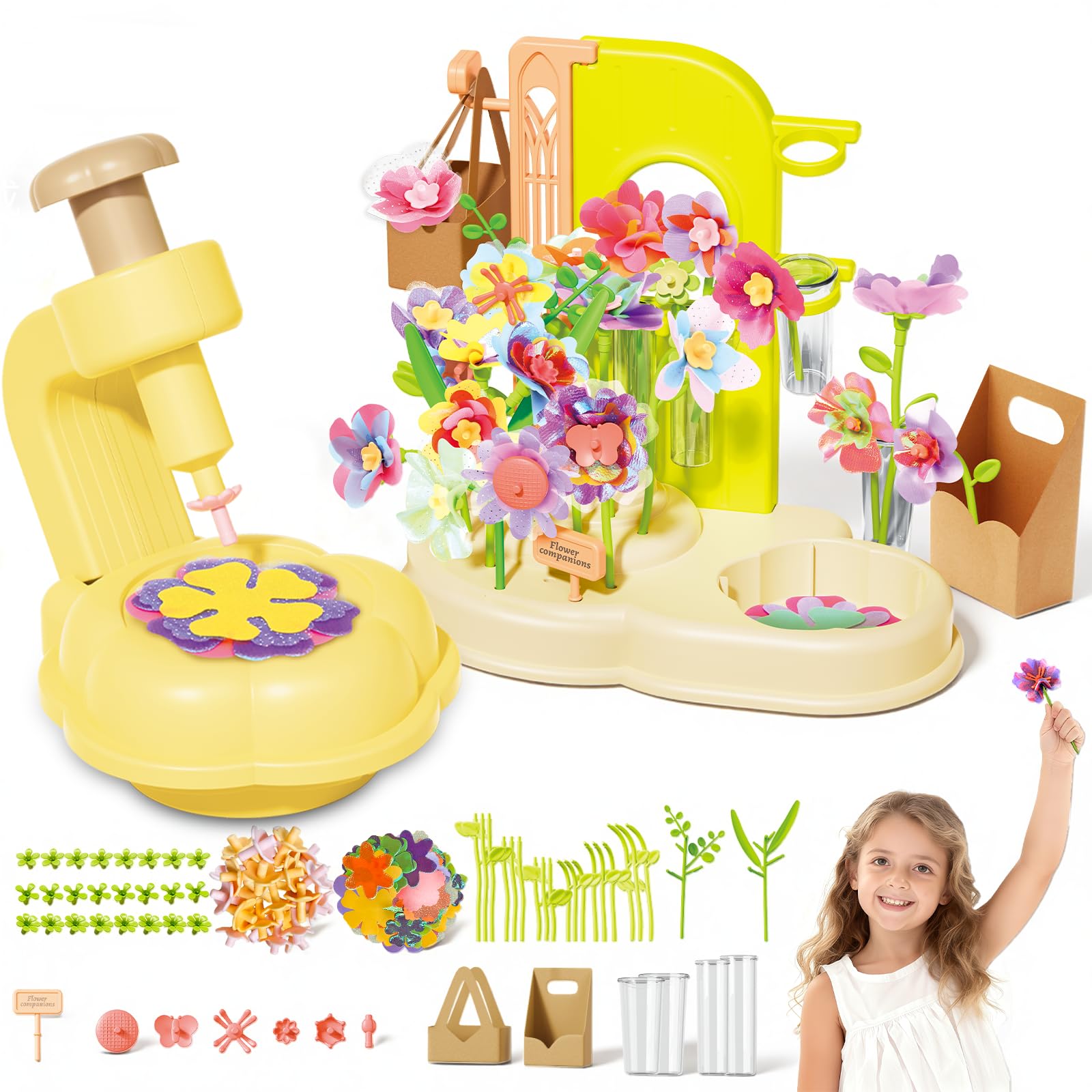 Fabric Flower Bouquets Toys, Crafts for Kids Ages 4-8-12, Flower Making Kit for Kids, DIY Flower Bouquet Kit, Educational Arts and Crafts Creative Birthday Gift for 4 5 6 7 8 9 10 11+ Year Old Girls