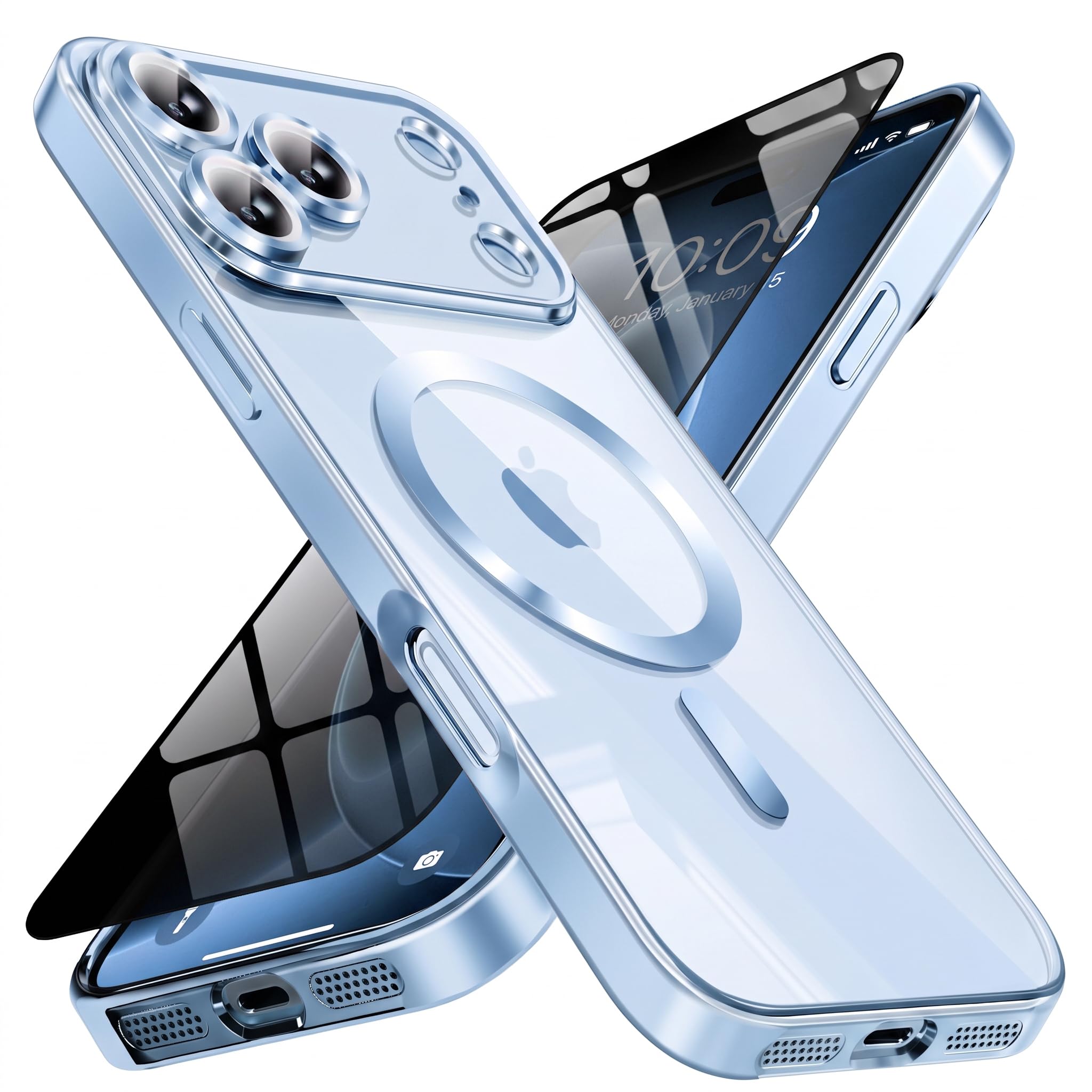 Magnetic for iPhone 18 Pro Max Case with Privacy Screen Protector &amp; Full Camera Cover,[Non-Yellowing] Shockproof Clear Phone Case Compatible with MagSafe Women Girls for iPhone 18 ProMax,Blue