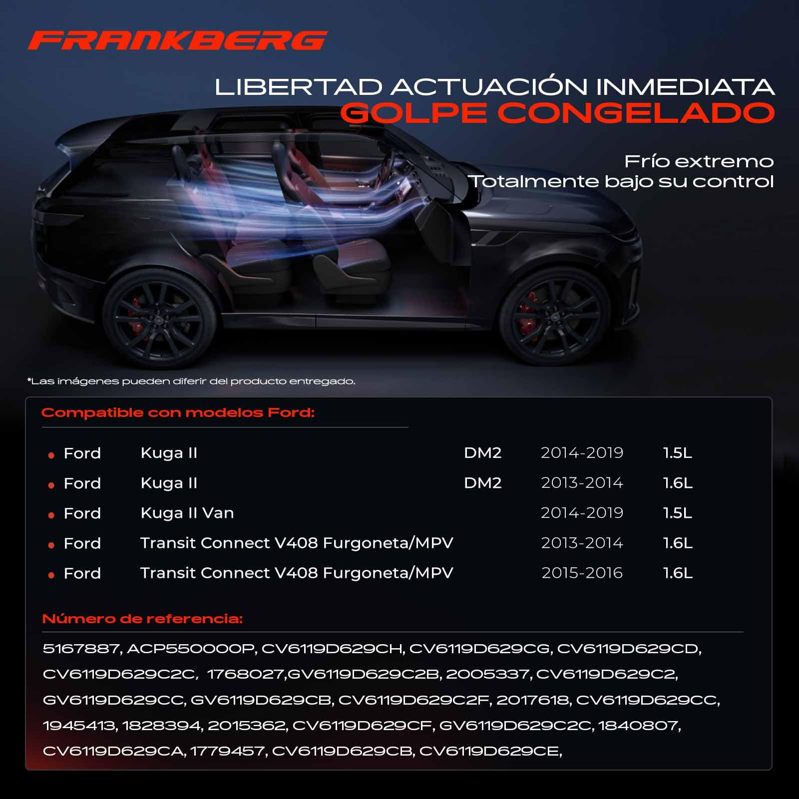 Frankberg Compresor de aire acondicionado con embrague, gasolina, 1840807 | Compatible con: K.u.g.a II DM2, Furgoneta Transit Connect V408/MPV, Tourneo Connect/Grand Tourneo Connect V408 MPV