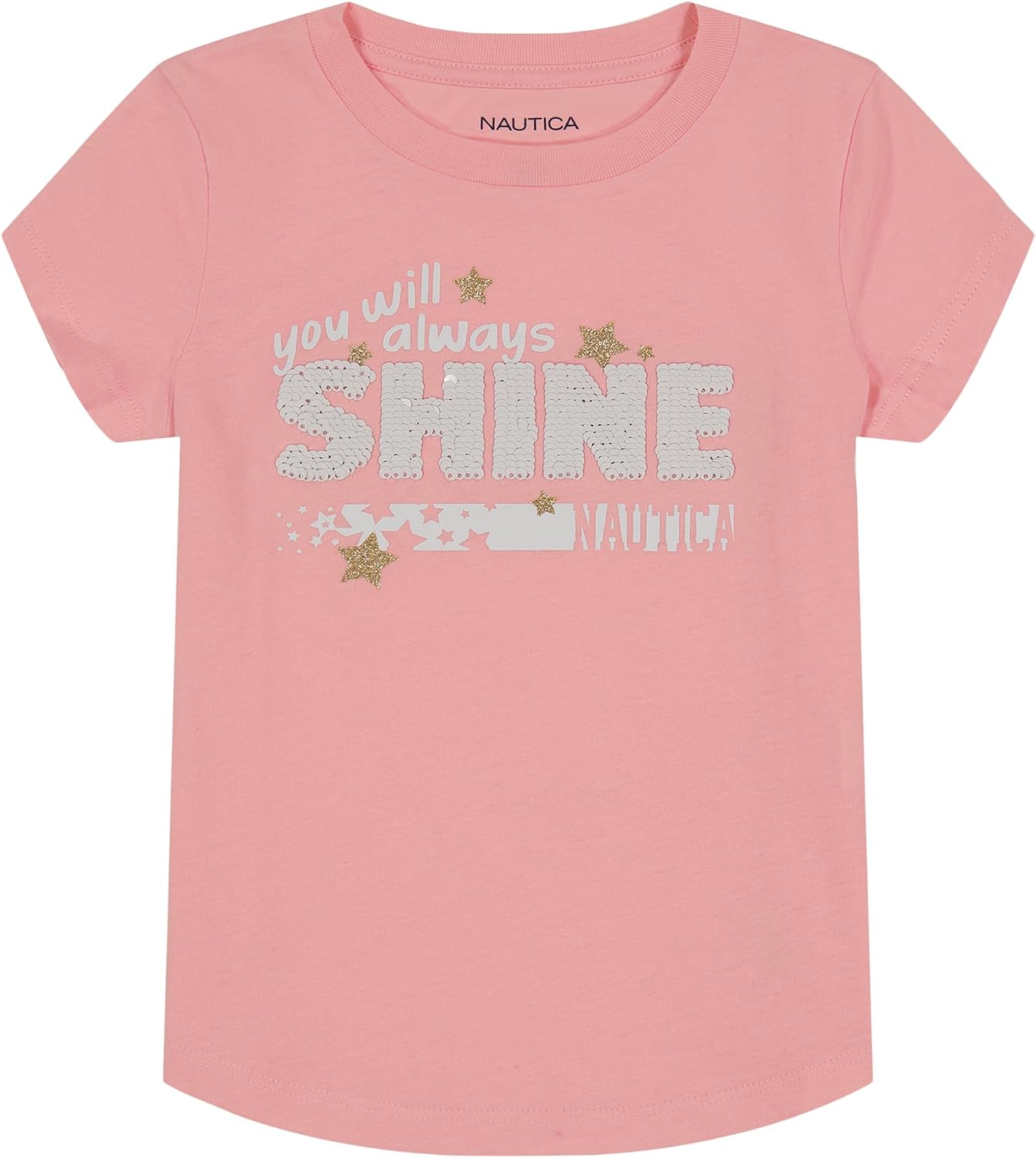 Nautica Girls Short Sleeve Legacy T-Shirt with Flip Sequin Design, Cotton Tee with Tagless Interior