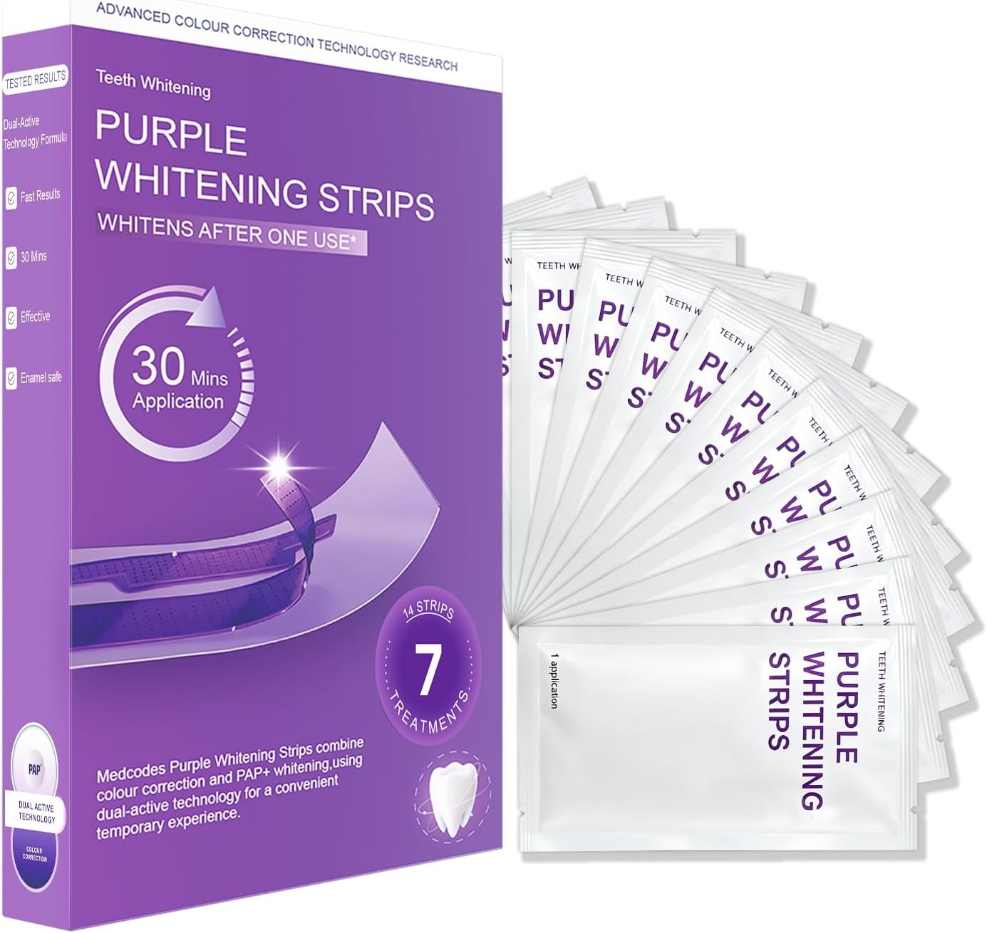 Teeth Whitening Strips for Sensitive Teeth, Enamel Safe Non-Slip, Home Dental Whitening Kit Removes Coffee Smoke Wine Stains, Multi-Pack Treatments (7 Treatments 14 PCS)