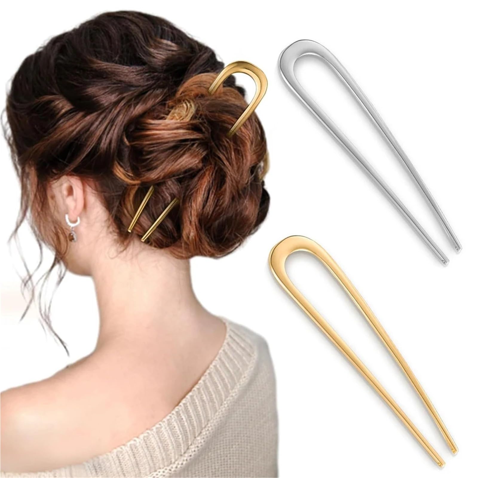 Forcine per capelli a forma di U, 15 pezzi, eleganti forcine per capelli a forma di U: in lega dorata/argento, accessori per capelli lunghi e spessi, accessori per capelli da donna (oro)