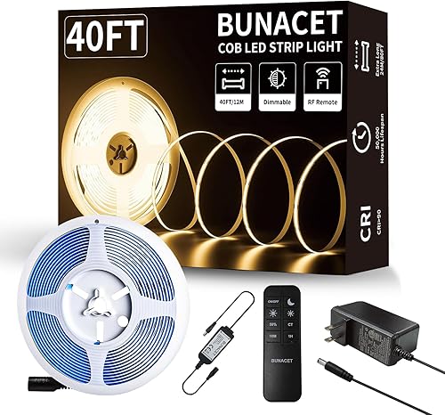 COB - Tira de luces LED 5760 LED, 40 pies, 3000 K, regulables, luz blanca cálida, brillante, para dormitorio, encimera, debajo del gabinete, cocina