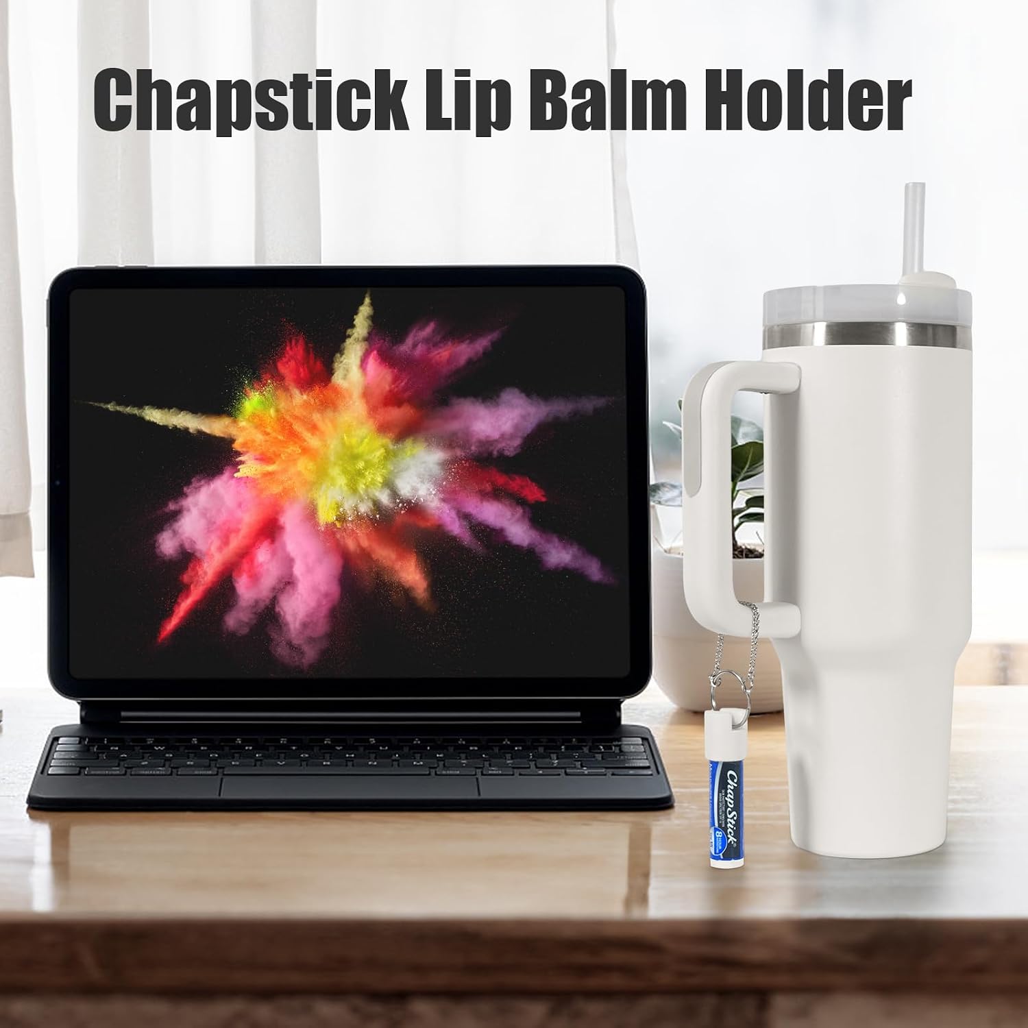 Chapstick Replacement Cap for Stanley Cup 40OZ, Portable Accessories Lip Balm Carrier Cover Keychain Holder for Stanley Tumbler, white
