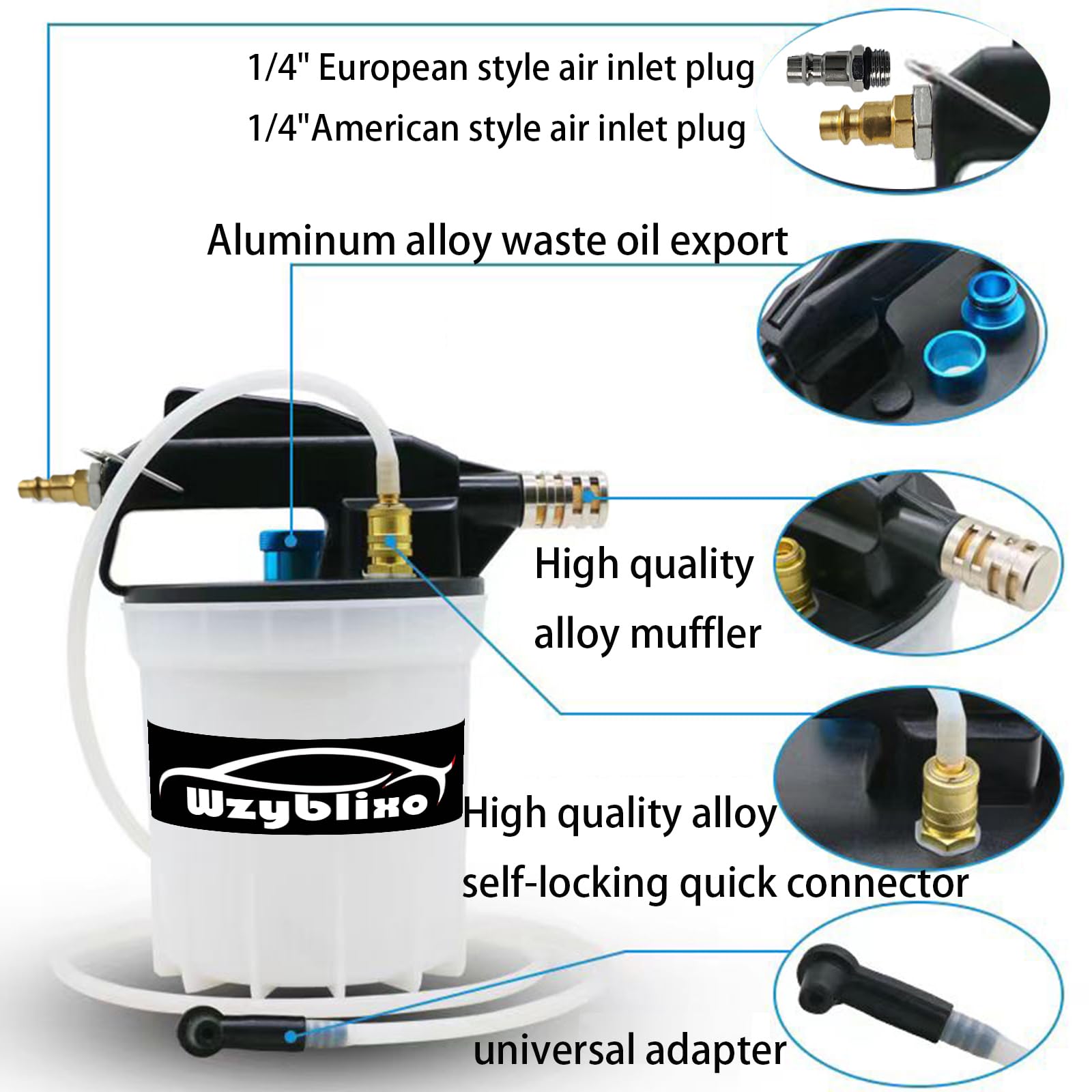 Kit de purga de frenos al vacío de 2 L con extractor de líquido de frenos y botella de repuesto de 1 L con adaptadores