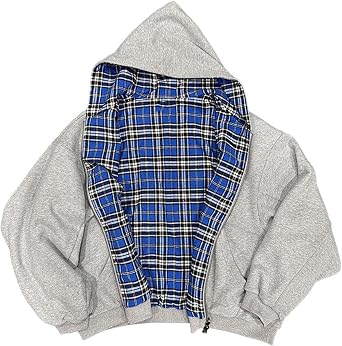 Men's Sweat Jacket with Hood Reversible Sports Jacket with Checked Lining Relaxed Fit Hoodie Comfortable Breathable Hooded Jacket Y2K Hip Hop Winter Jacket