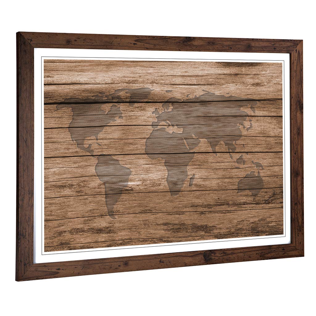 Big Box Art Framed Print of World Map (1) Design | Wall Art Picture | Home Decor for Kitchen, Living, Dining Room, Lounge, Bedroom, Hallway, Office, Walnut, A2 / 24.5x18 Inch / 62x45cm