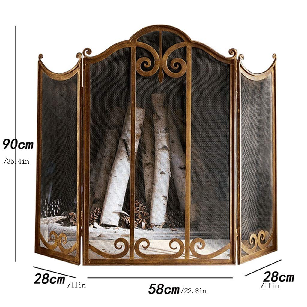 Schermi per Caminetti di Guardia Grande oro Camino schermo 3 Pannello Ornato Ferro battuto metallo Fire Place piedi del cancello maglia decorativa Solid Steel Spark protezione della copertura attrezzi