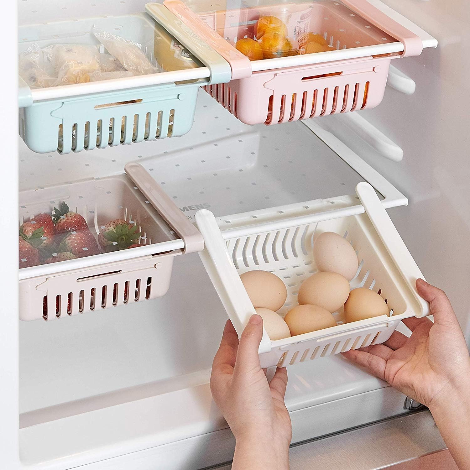 Retractable Drawer Organizer For Fridge, Refrigerator Storage Organizer Keep Tidy Shelf Organiser for Vegetables and Fruits (4 Pcs) (4)