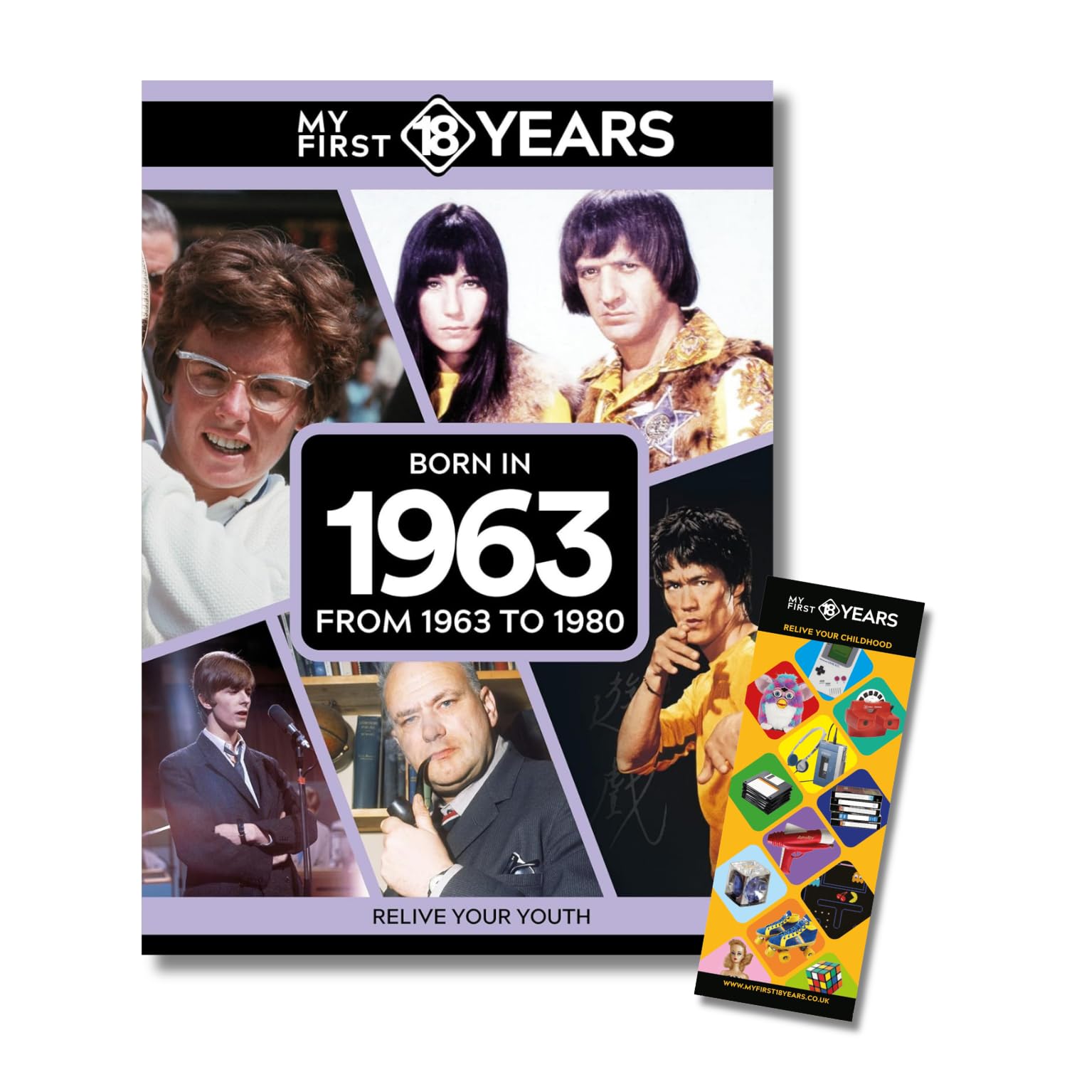 My First 18 Years – Born in 1963 Book & Bookmark Gift Set | Birthday Keepsake | Nostalgia Keepsake | Memory Gift