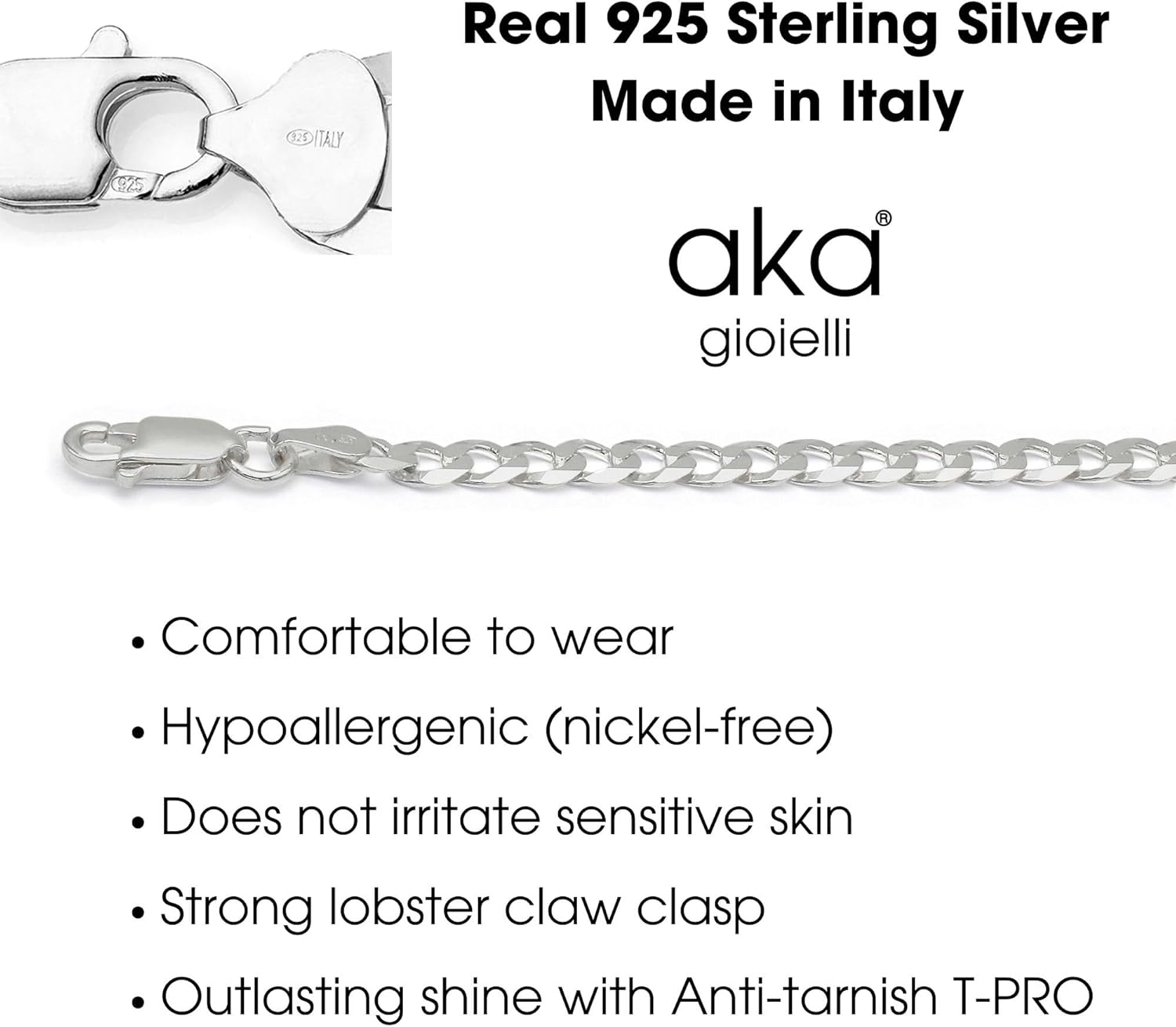 Aka Gioielli - Italian 925 Sterling Silver 9mm Curb Cuban Link Chain - Solid Sterling Silver Necklace for Men and Women - Made in Italy - Image 3