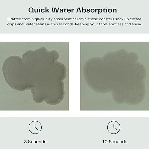 Miniatura 3 de Juego de 6 posavasos beige y verde con soporte, posavasos de cerámica absorbente con respaldo de corcho para protección de mesa, decoración de mesa,