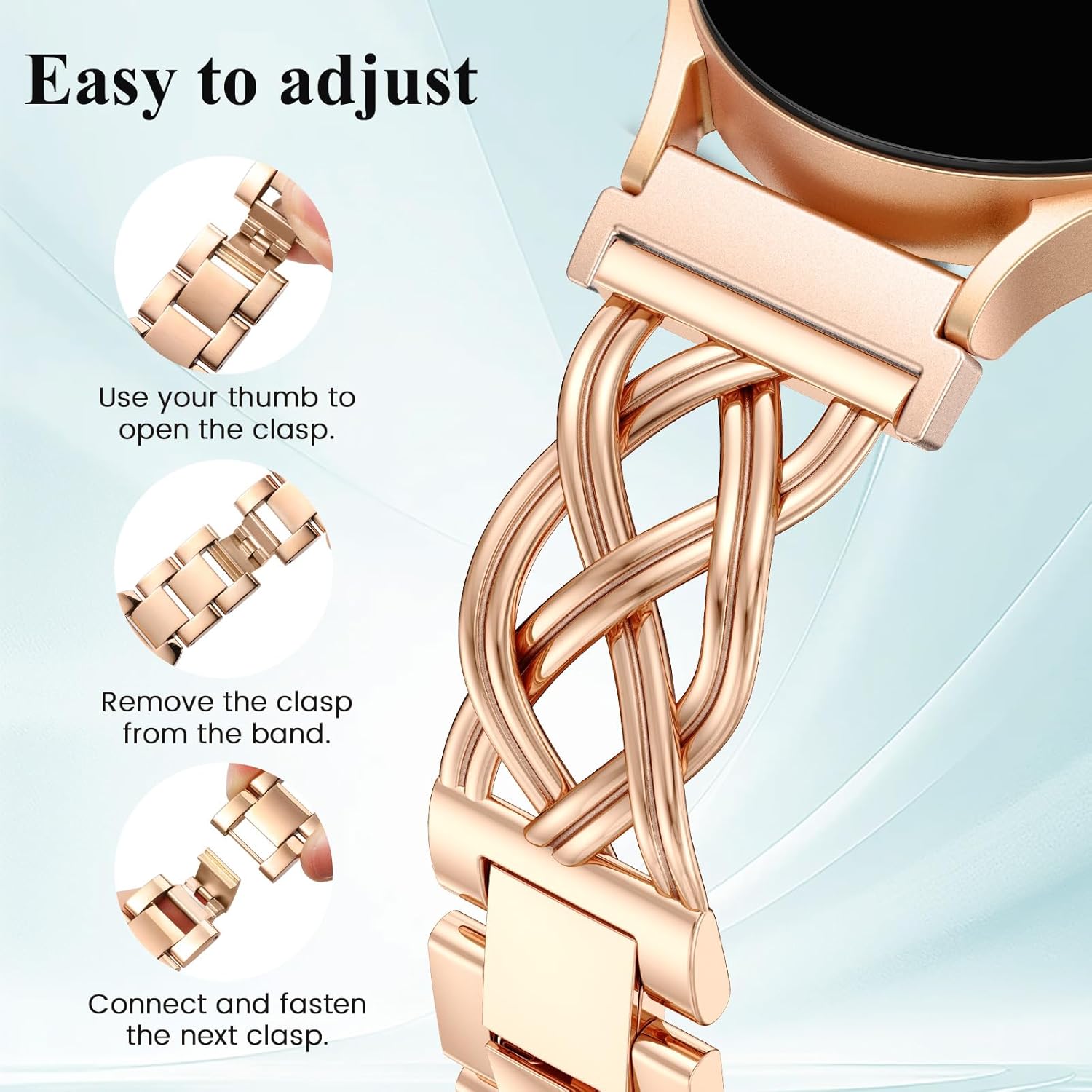 TOYOUTHS Celtic Knot Chain Bracelet Compatible with Samsung Galaxy Watch 7 6 5 4 FE 40mm 44mm/Watch 6 4 Classic/5 Pro/3 41mm/Active 2 Women, 20mm Dressy Stainless Steel Band Metal Jewelry Link Strap
