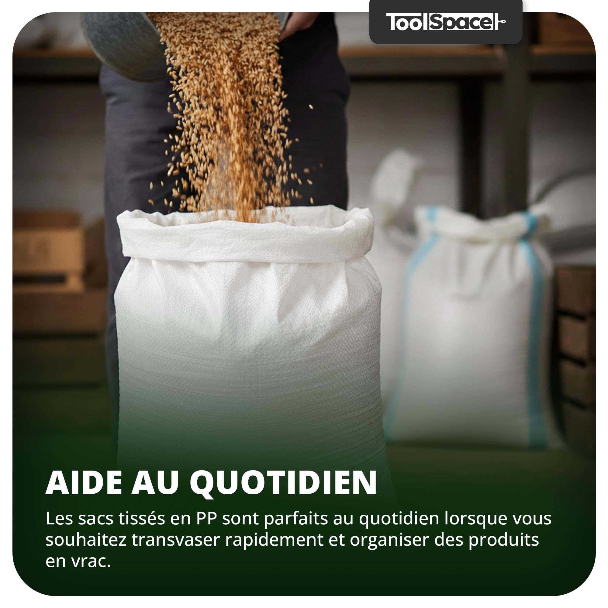 ToolSpace Sac à Gravats PP Tissé 65×105 cm Polypropylène 50 kg Réutilisable