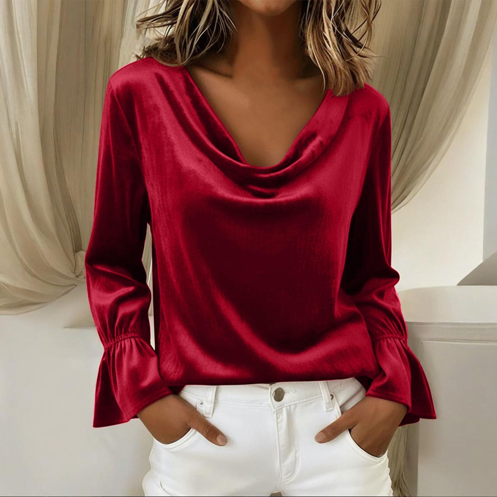 KHIRVWL Top Donna Elegante in Velluto Unito Maniche Lunghe Tops Pizzo Maglietta con Glitter Sexy Taglie Forti Camicetta Brillantini Maglia da Sera Curvy Camicia Oro per Feste e Serate