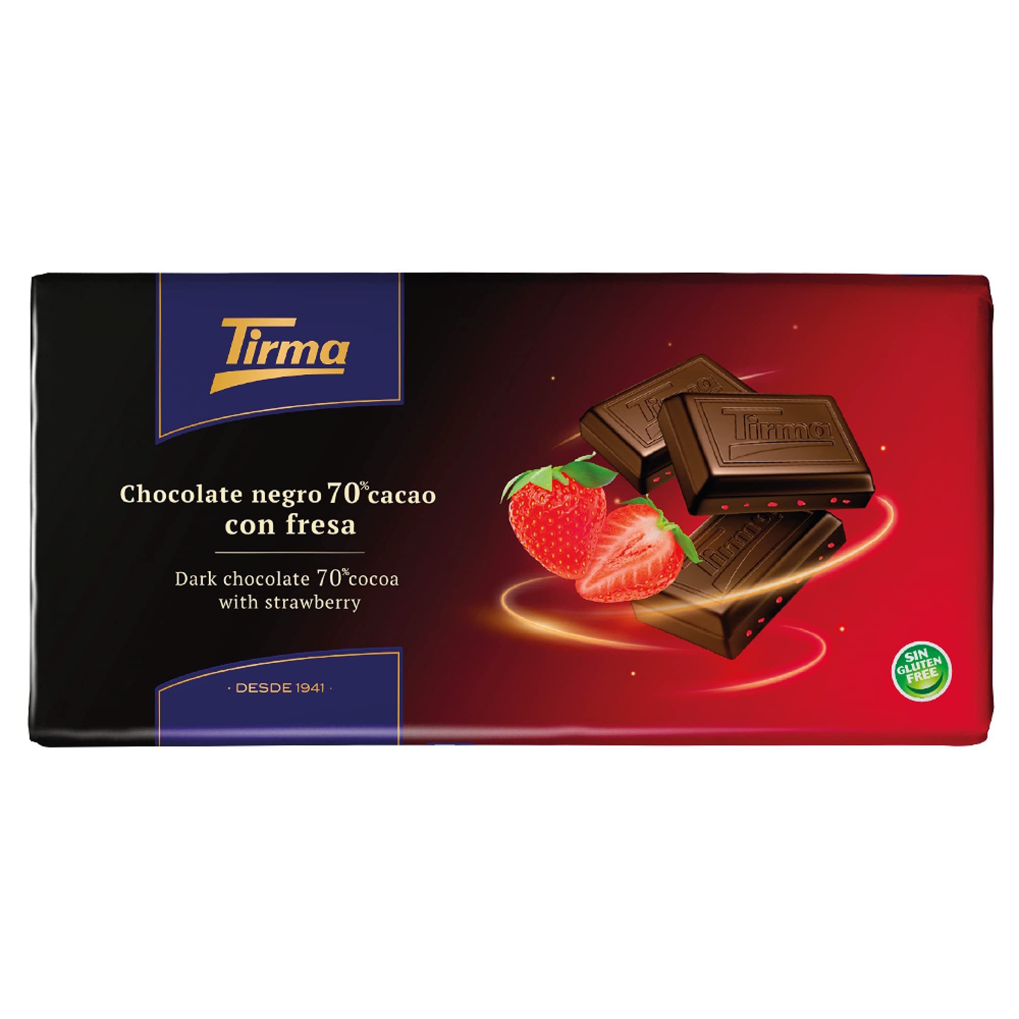 Tirma 70% Dark Chocolate 70% with Strawberry Granules 125g | 70% Cocoa | Gluten Free | Vegan | Non GMO