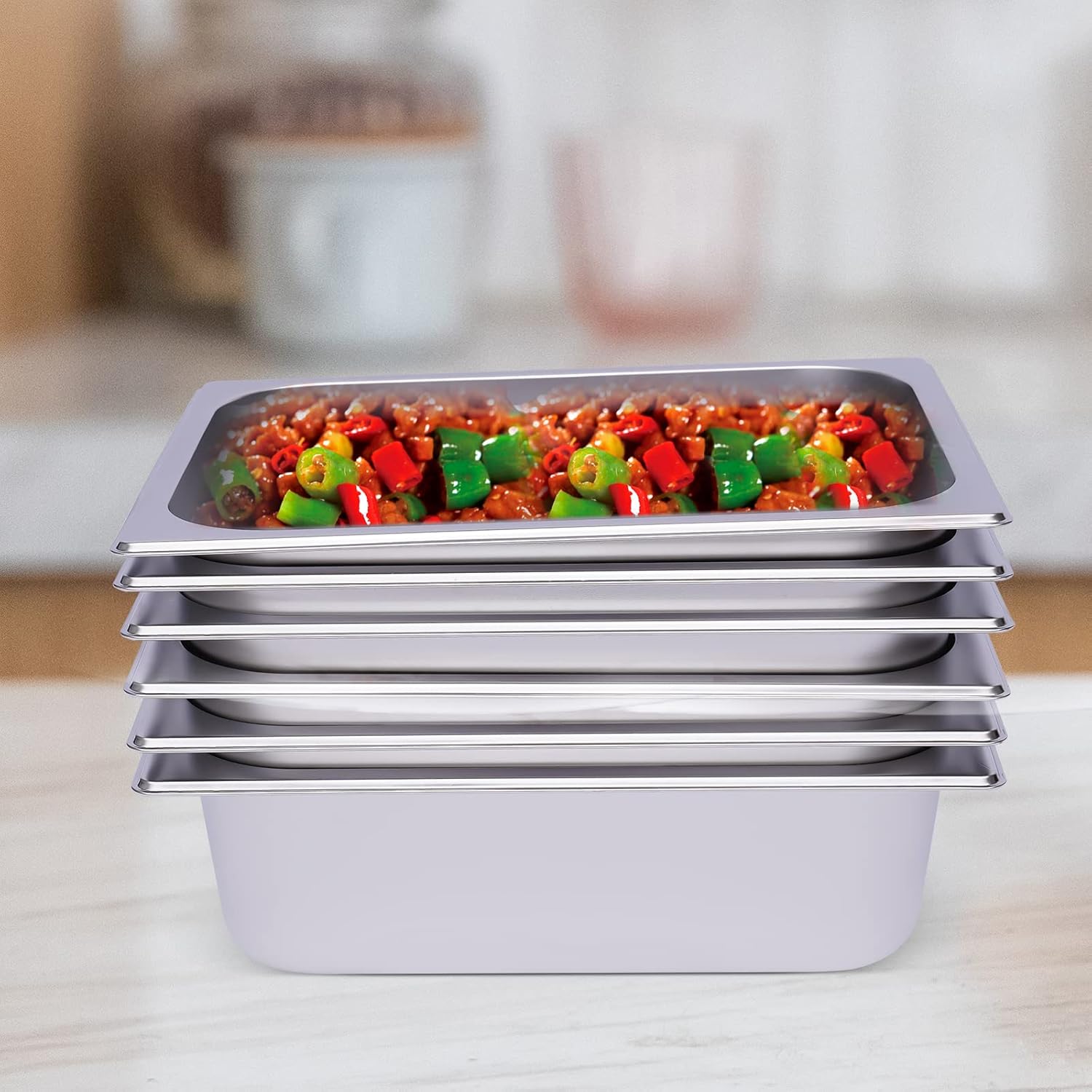 1/2 Half Size Steam Table Pans,6-Pack 3.94Inch Deep Restaurant Steam Table Pans Commercial,Stainless Steel Hotel Steaming Pans 12.99x10.24x3.94inch