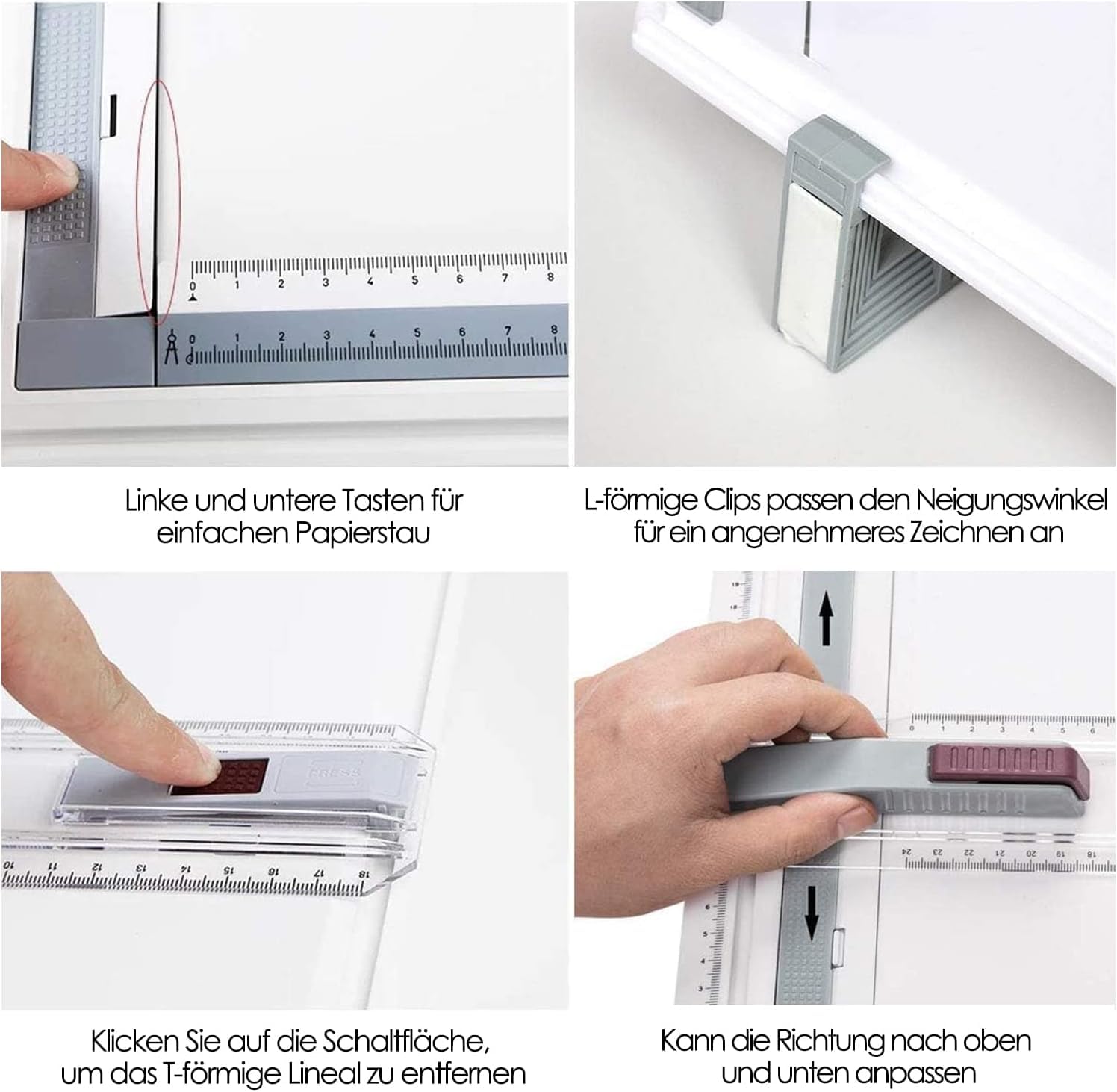 Ecliptix Zeichenbrett A3 Professioneller, DIN A3 Zeichenplatte mit Parallel-Zeichenschiene & Schnell-Zeichendreieck Doppelnutführung Einstellbar Winkel für das Office Arbeiten