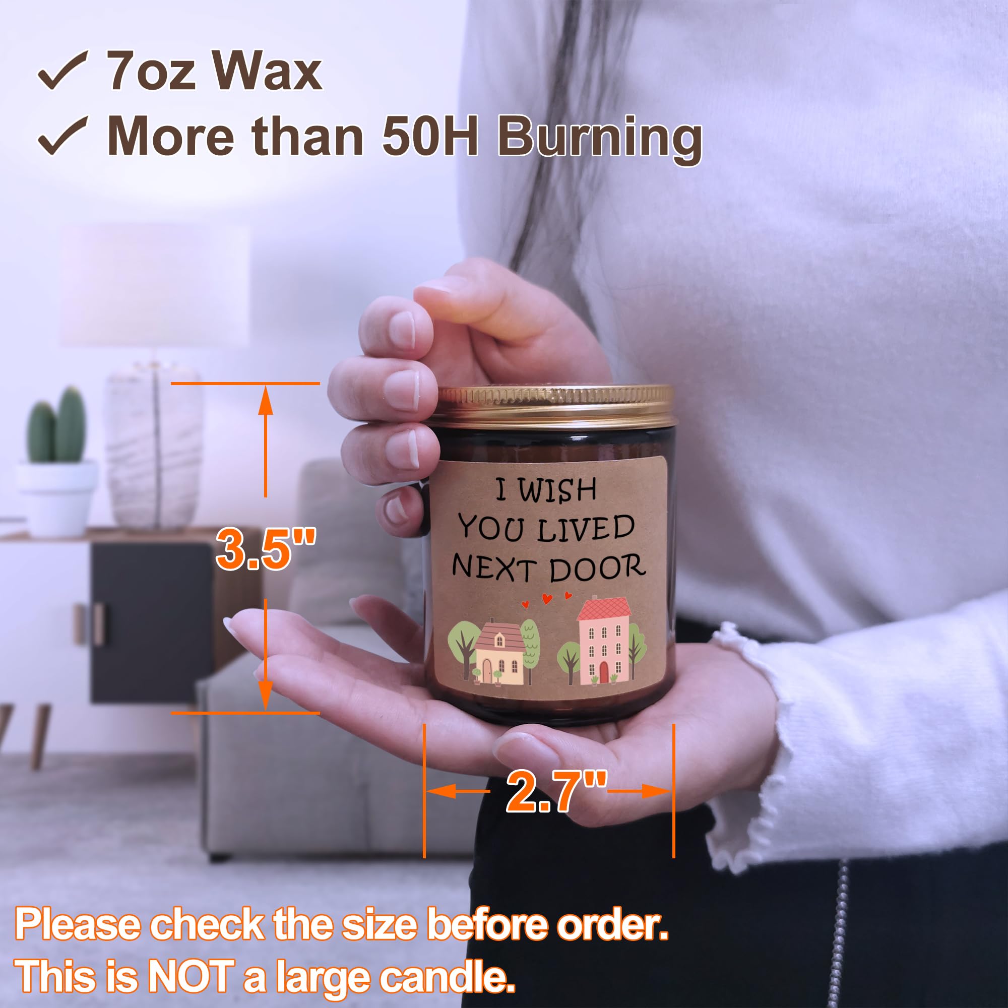 Velas perfumadas de vainilla, regalos de vela de amistad para mujeres, velas con aroma a casa y texto en inglés "I Wish You Lived Next Door" para mejores amigas, mejores amigas, hermanas