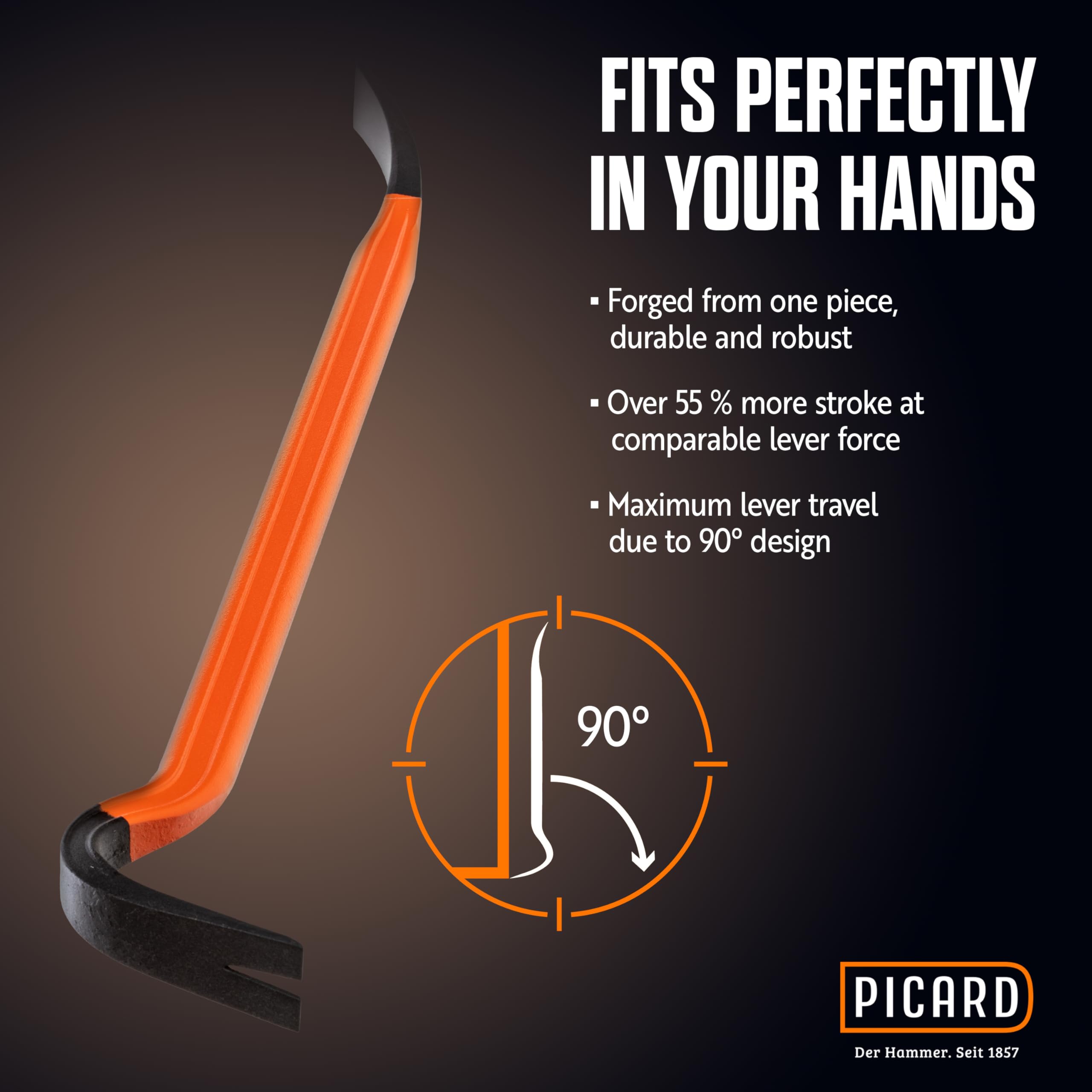 PICARD Leva chiodi BlackGiant® Bar, No. 46Z, 61 cm | Palanchino professionale in acciaio forgiato | Piede di porco compatto e ultra resistente per uso intensivo