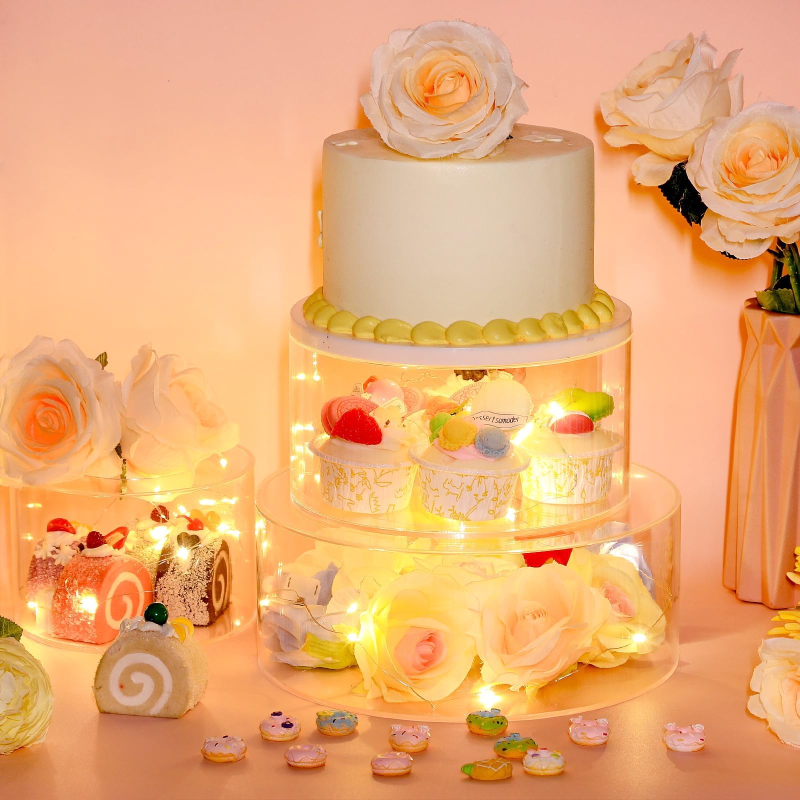 HeiMma 3 Pack Dessert Table Display Set, Clear Acrylic Dessert Stands Buffet Risers For Cupcakes