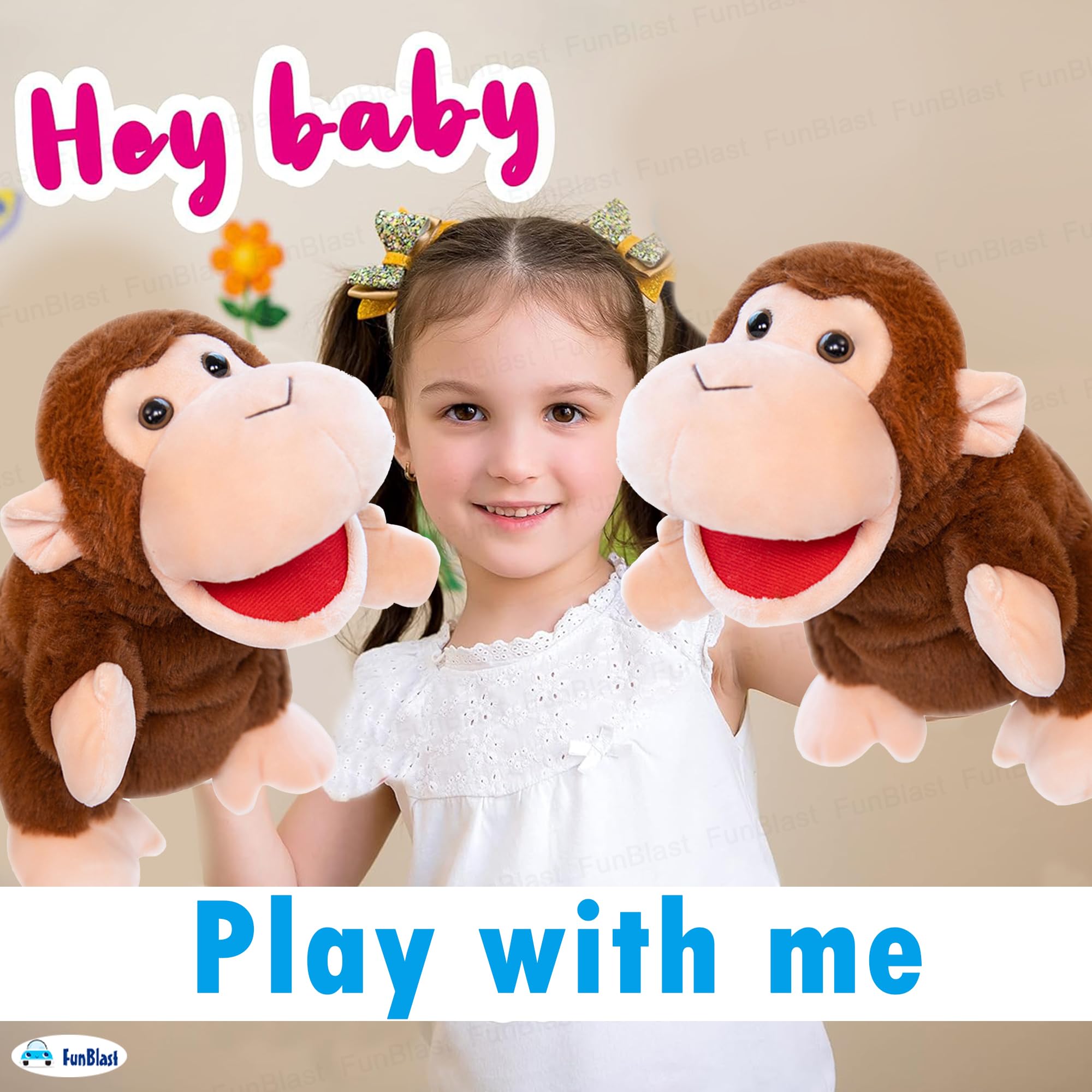 FunBlast Plush Animal Hand Puppets – Soft & Cuddly Animal Figure Puppets for Kids, Storytelling & Role Play, Fun Educational & Learning Toys for Toddlers & Children (Monkey)