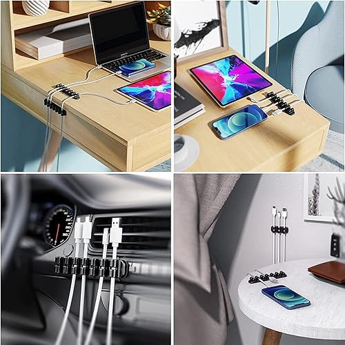 Miniatura 6 de SOULWIT Soporte de cables mejorado, organizador de cables de silicona autoadhesivos para escritorio, cable de alimentación USB, cable de