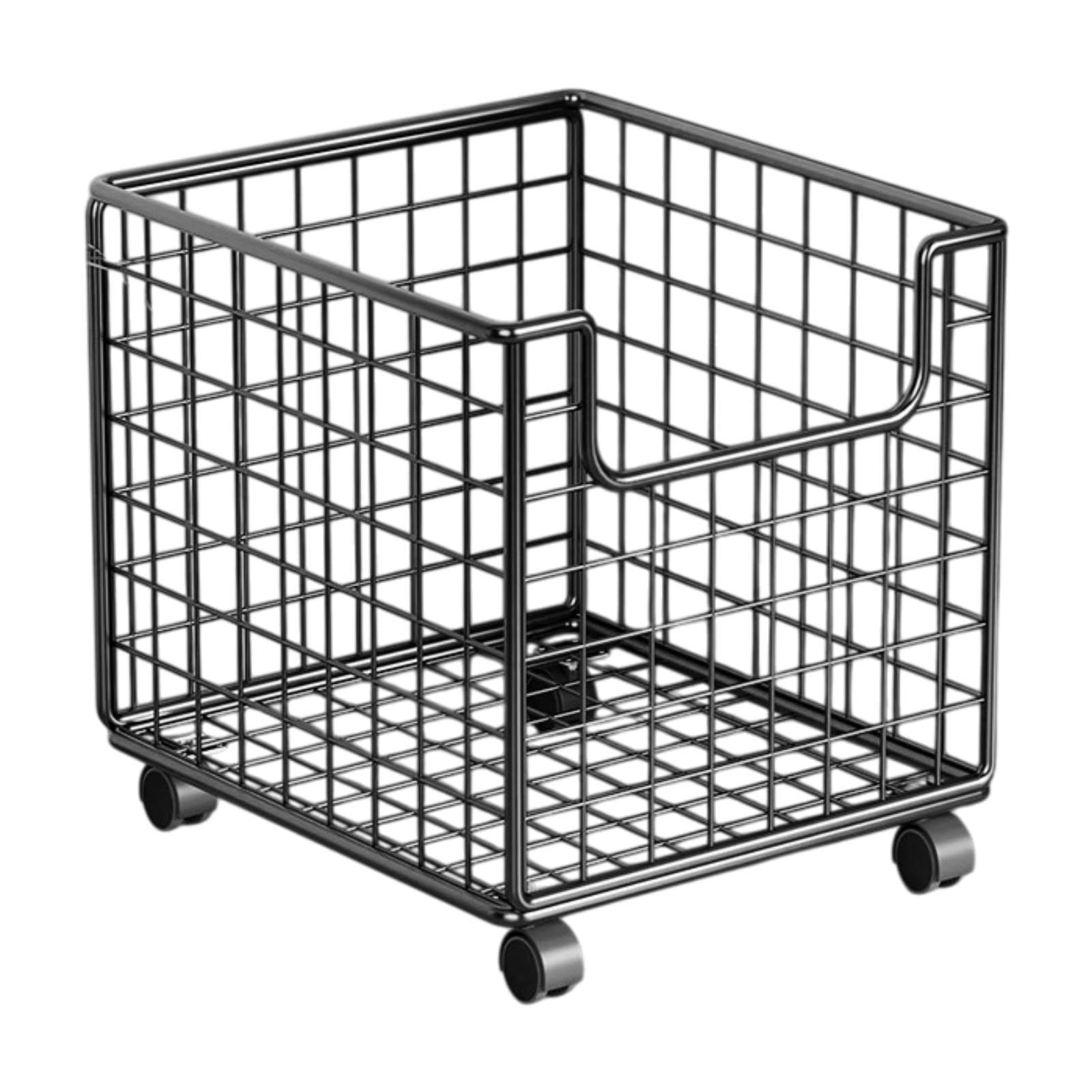 Carrito De Almacenamiento De Cocina De 2 Niveles, Cesta De Alambre Metálico Negra con Ruedas, Ahorra Espacio, Tamaño 40x44x28cm, Adaptable para Cocina, Dormitorio, Baño