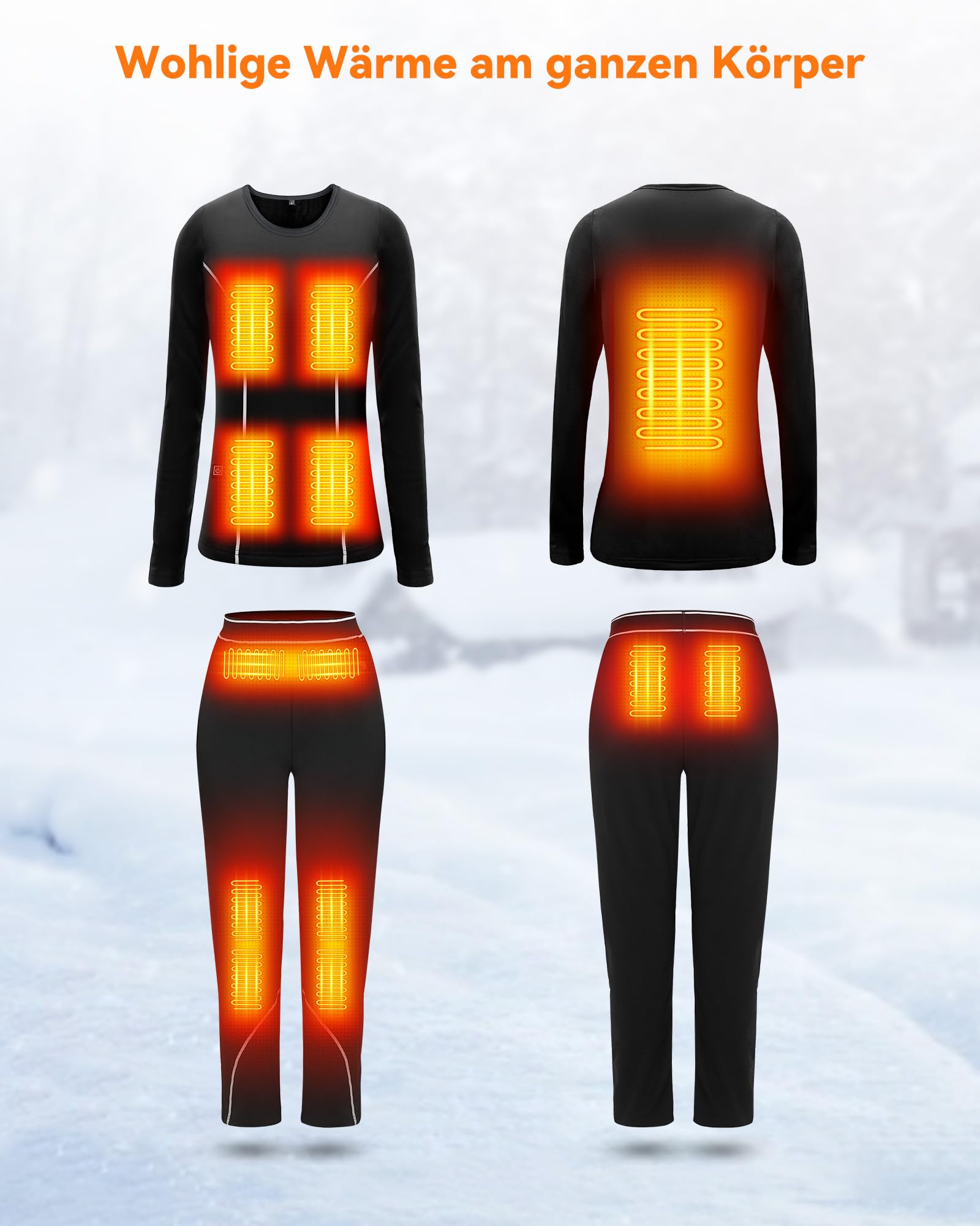 FERNIDA Beheizbare Unterwäsche Set, Damen Beheizte Warme Thermounterwäsche, Winter Warme Beheizbare Kleidung für Alltag Zuhause und Outdoor-Aktivitäten, L