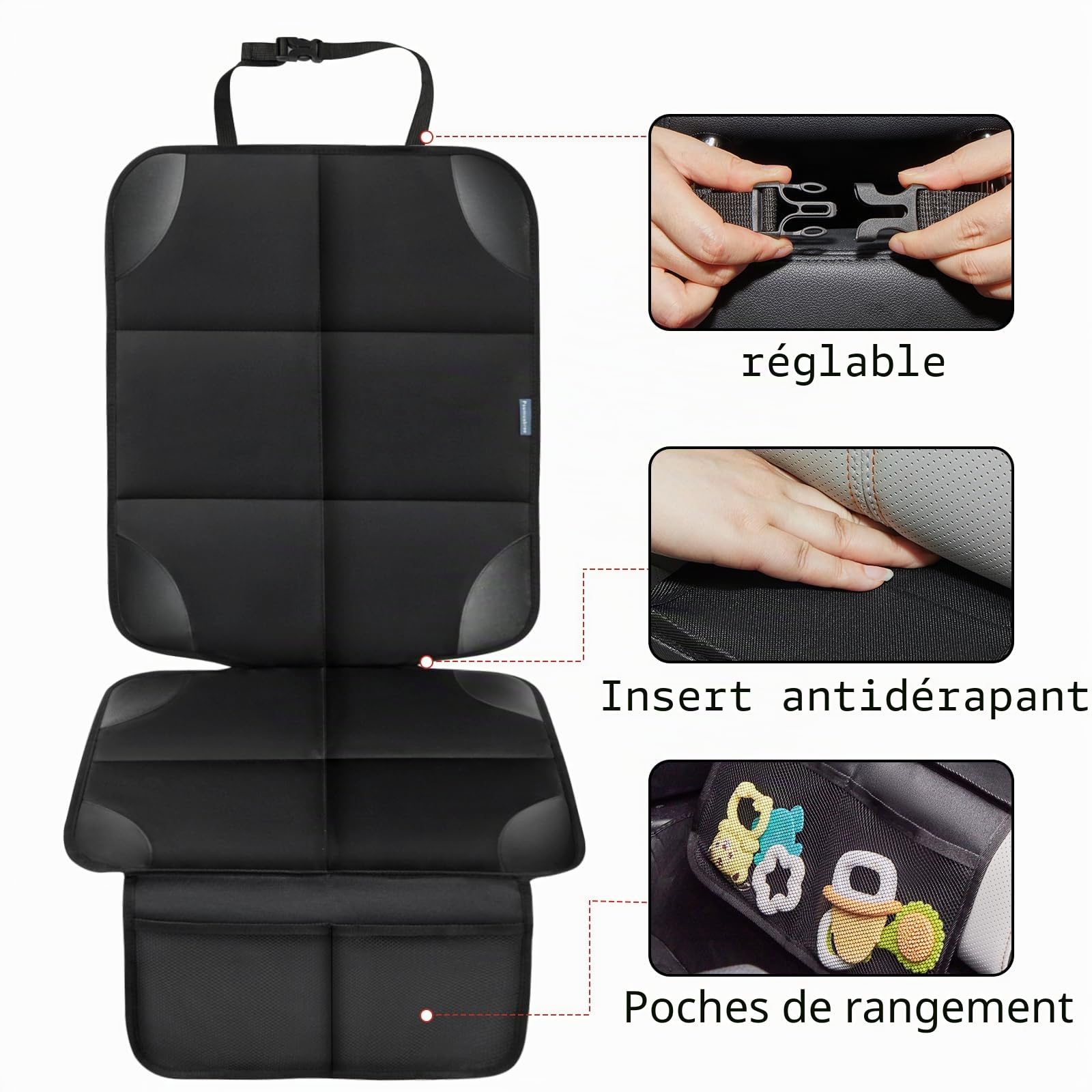 Protection Siege Voiture pour Enfant Imperméable et Antidérapant avec 2 Maille Poches de Rangement, Compatible ISOFIX, pour Berline, SUV, Coffre, en Cuir Et Tissu, Noir (2 Pièce)