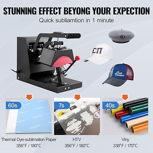 Miniatura 6 de VEVOR Prensa de calor para sombreros con 4 platos intercambiables (6 x 3 pulgadas6.7 x 2.7 pulgadas6.7 x 3.8 pulgadas8.1 x 3.5 pulgadas), prensa de