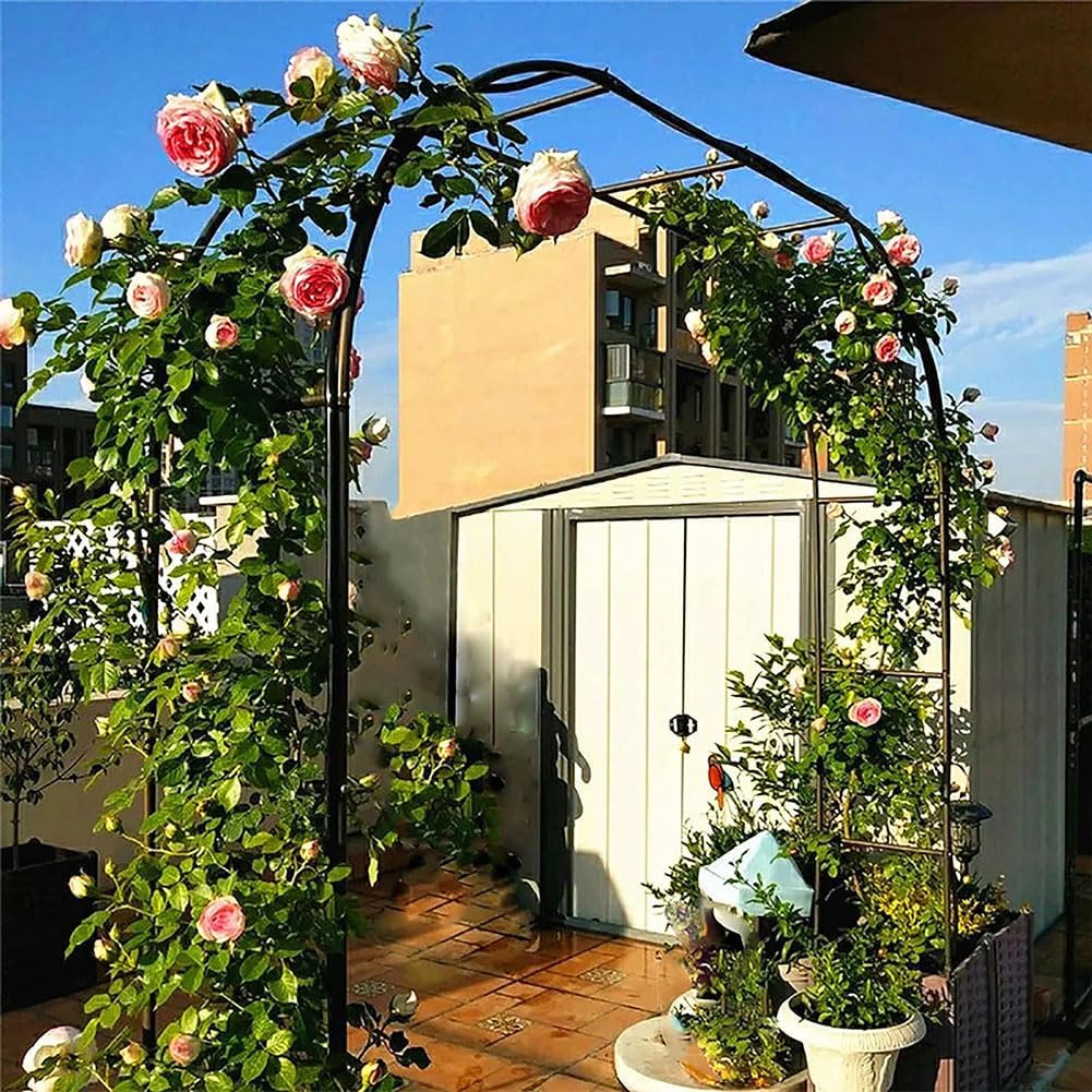 Outdoor Metal Arch Garden Arbor with Base 140Cm 180Cm 240Cm 300Cm Wide Black Trellis Various Archway Flowers Climbing Plant Lawn Backyard,White,W2.4M*H2.2M