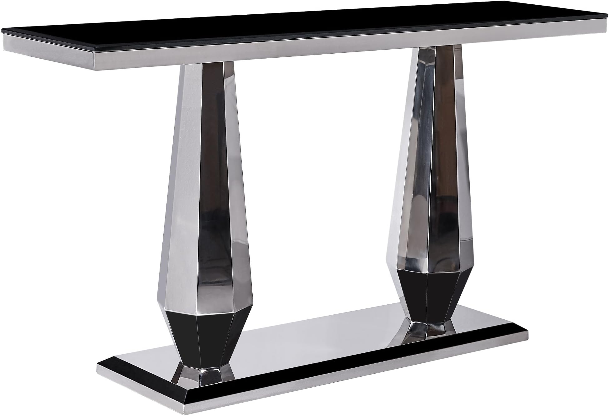 Antyki24 Stainless Steel Console Table Modern Tempered Glass Glamour Design Black
