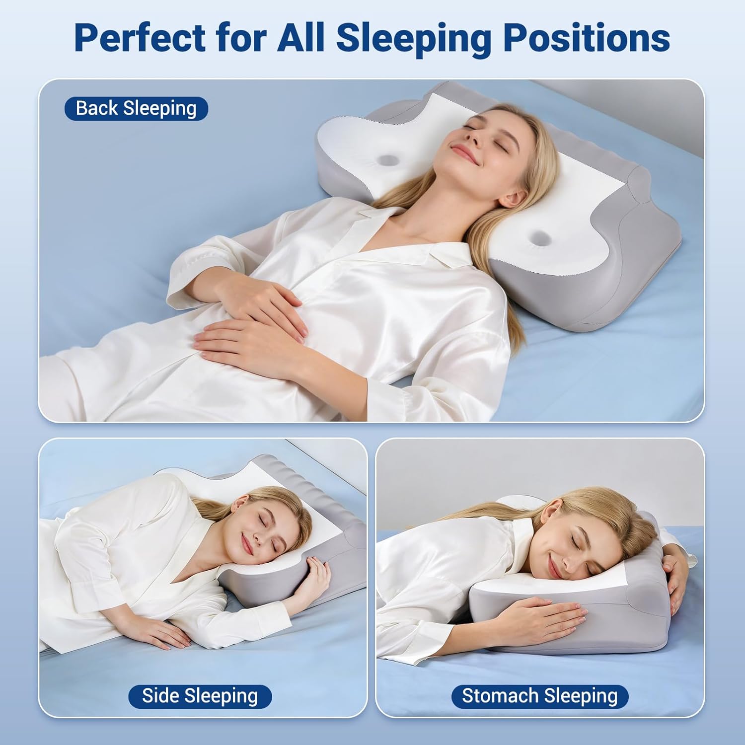 kingotto Cervical Neck Pillow for Pain Relief - Dual Height Adjustable & Ear Relief Design, Ergonomic Memory Foam Contour Pillow with Cooling Pillowcase, Side Sleeper for Back & Stomach Sleepers
