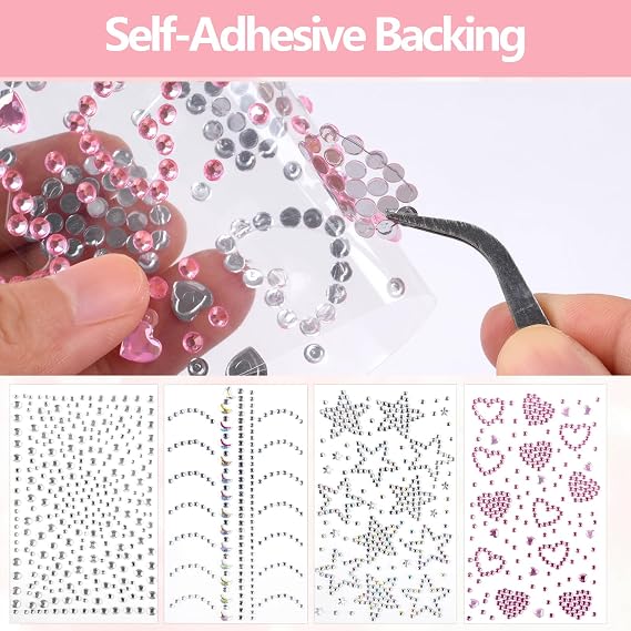 10 Sheets Face Gems Stickers, Festival Star Stick on Jewels for Body Hair